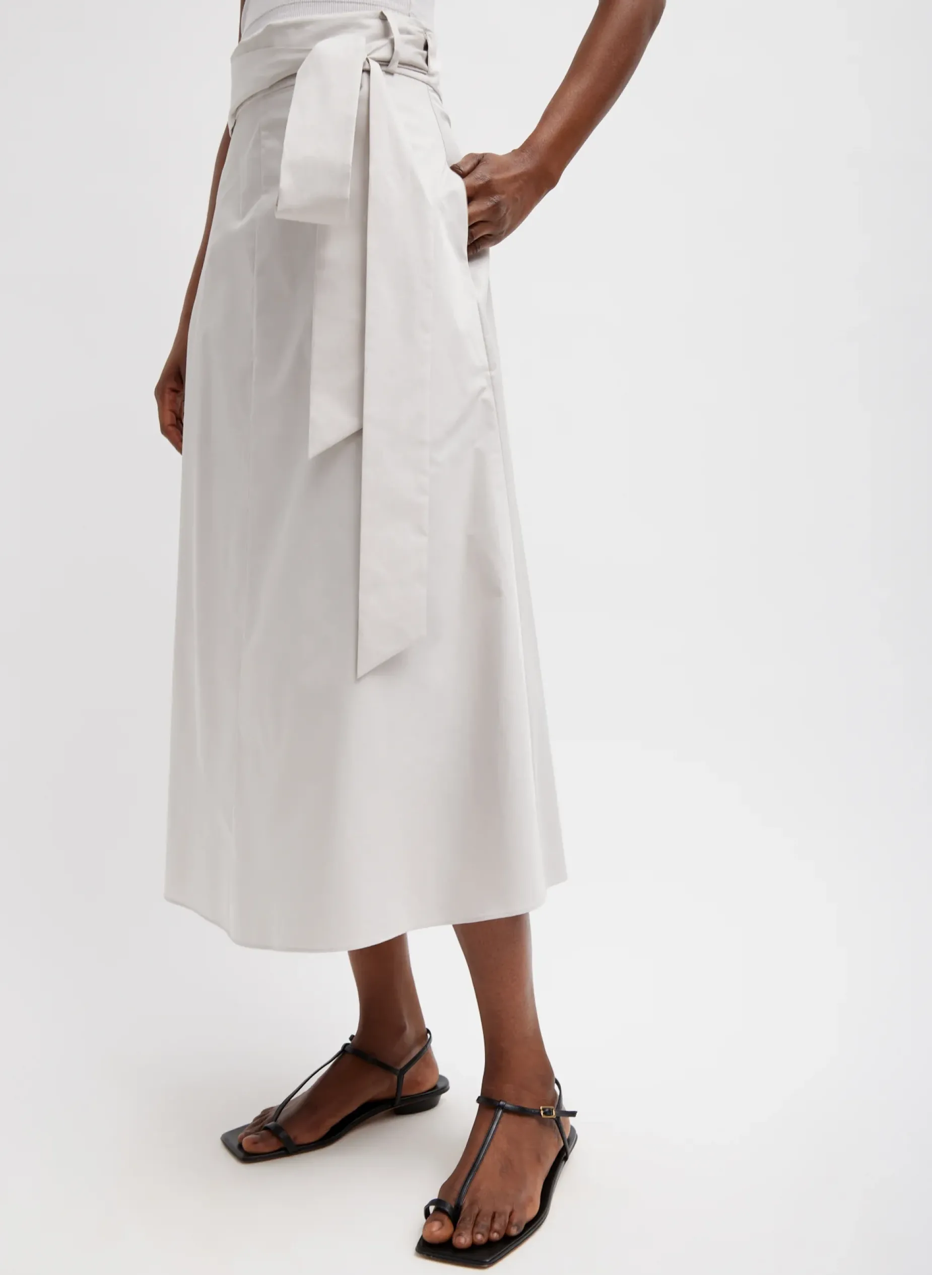 Skirts>Tibi Eco Poplin Back Wrap Skirt Stone