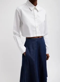 Tops>Tibi Eco Poplin Cropped Shirt White