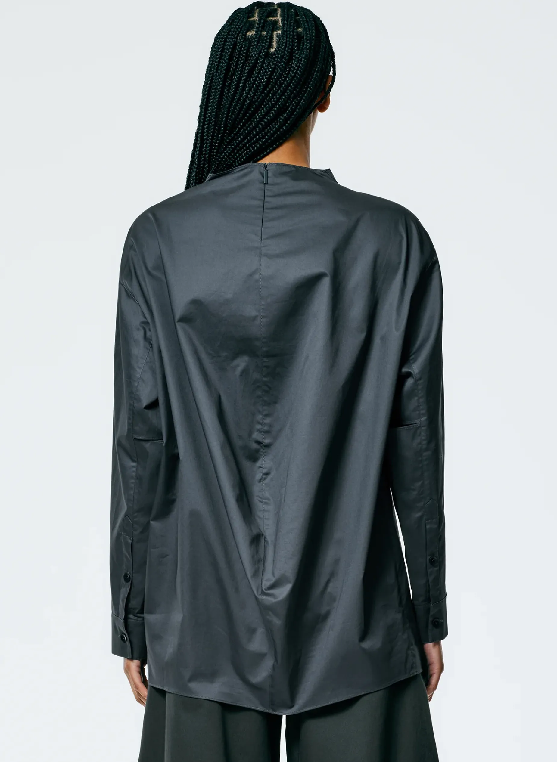 Tops>Tibi Eco Poplin Funnelneck Top Navy Fog