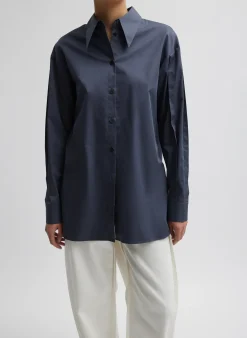 Tops>Tibi Eco Poplin Shirt With Tucked Sleeve Shark Grey