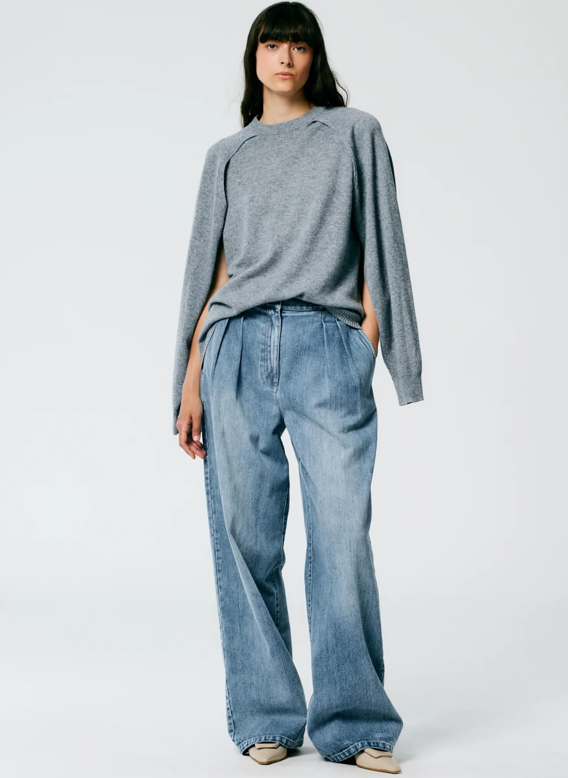 Knitwear & Sweatshirts|Fundamentals - WOFs>Tibi Feather Weight Cashmere Easy Cocoon Tunic Heather Grey