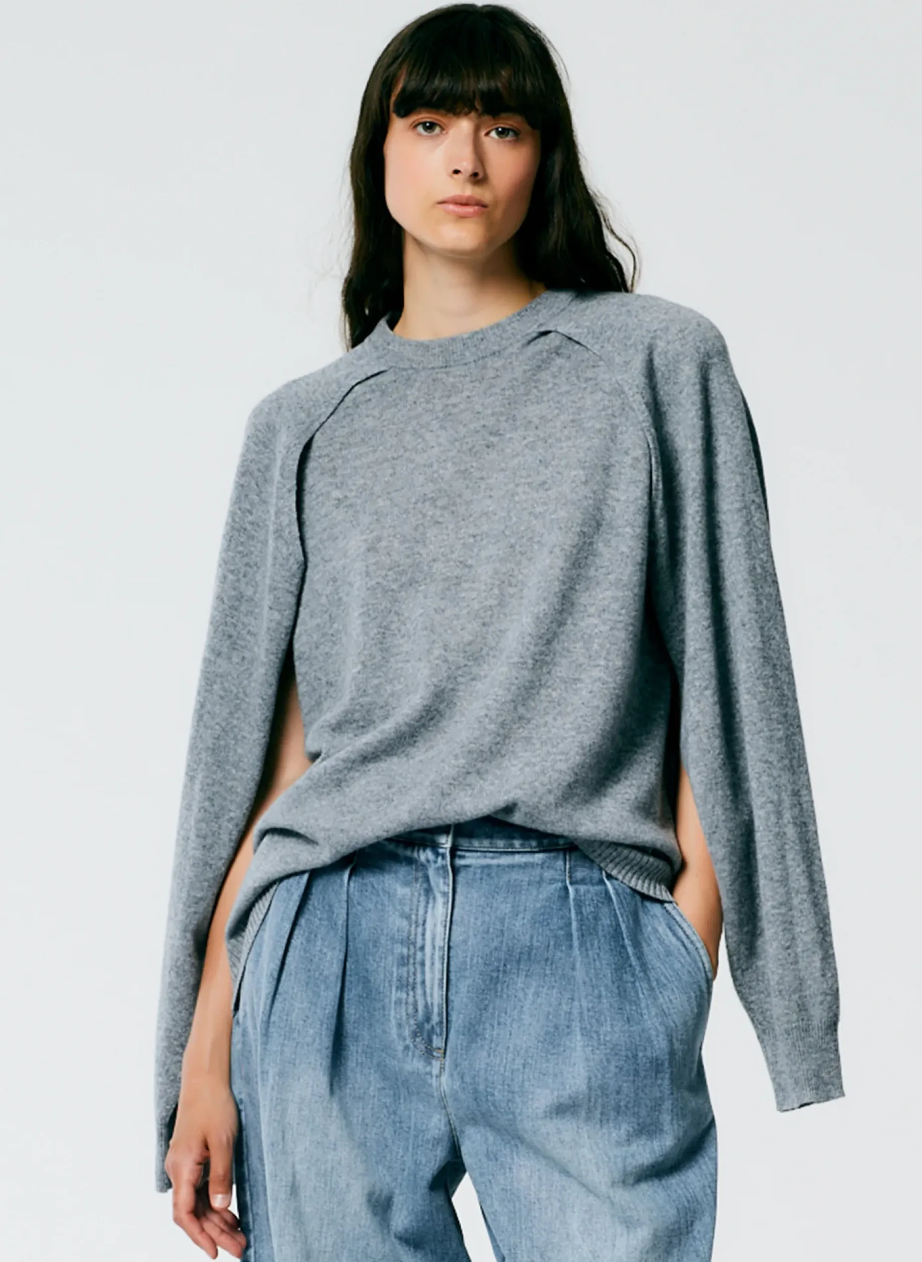 Knitwear & Sweatshirts|Fundamentals - WOFs>Tibi Feather Weight Cashmere Easy Cocoon Tunic Heather Grey