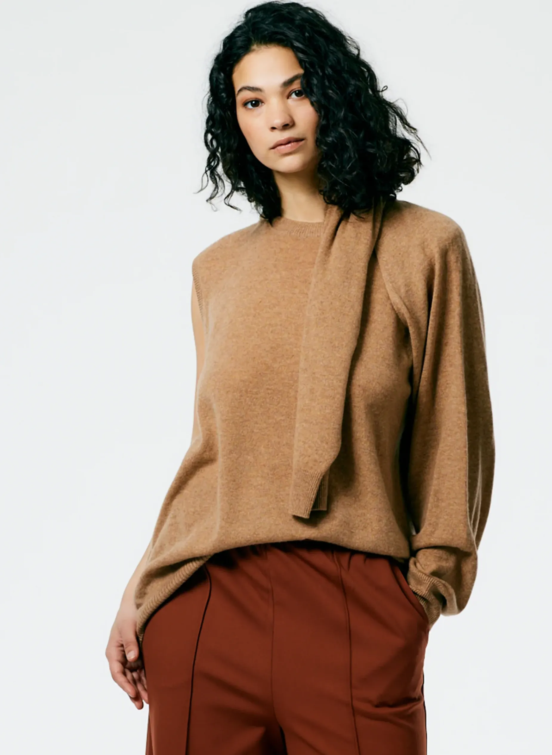 Knitwear & Sweatshirts|Fundamentals - WOFs>Tibi Feather Weight Cashmere Easy Cocoon Tunic Sand