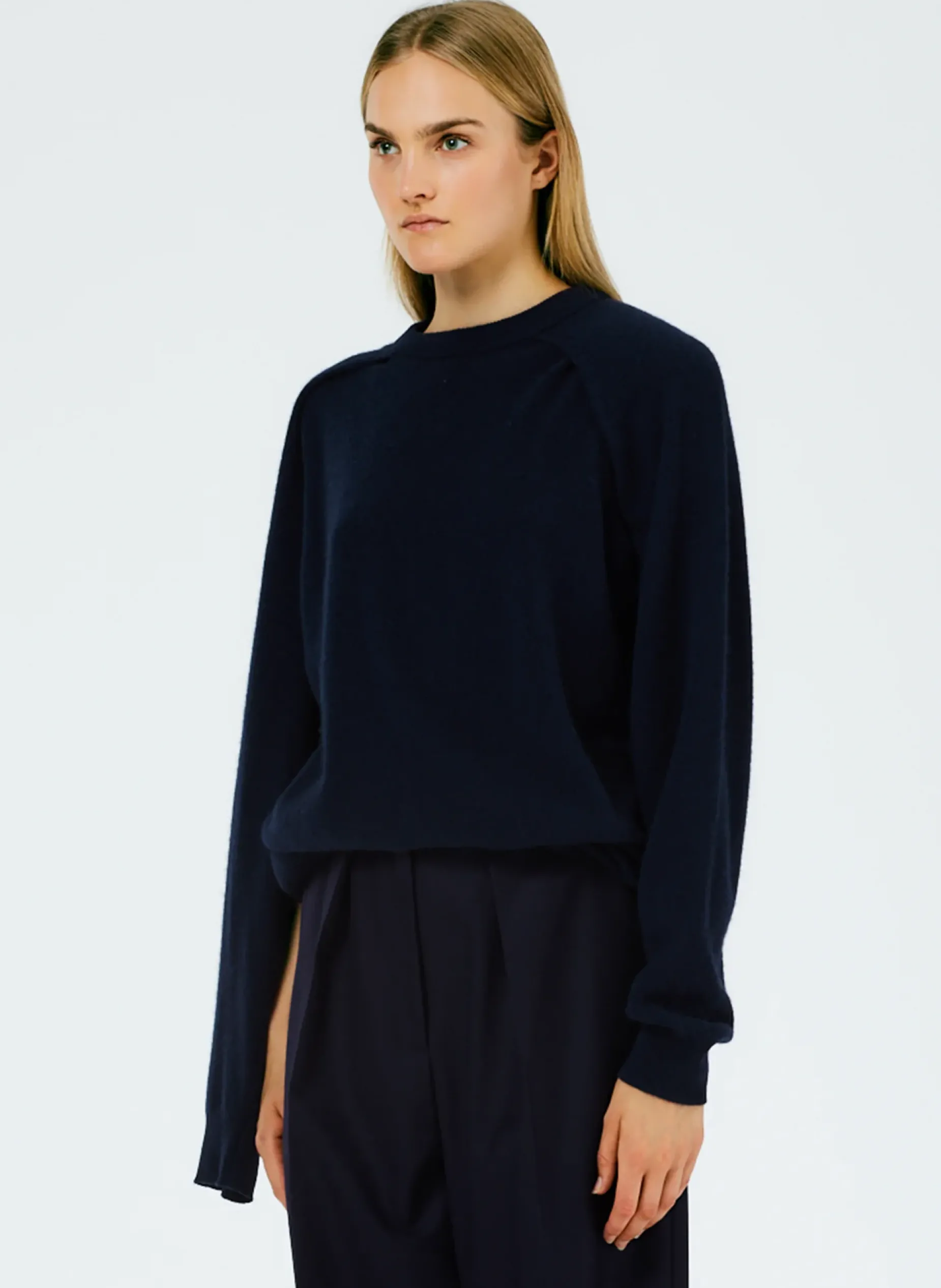 Knitwear & Sweatshirts|Fundamentals - WOFs>Tibi Feather Weight Cashmere Easy Cocoon Tunic Navy