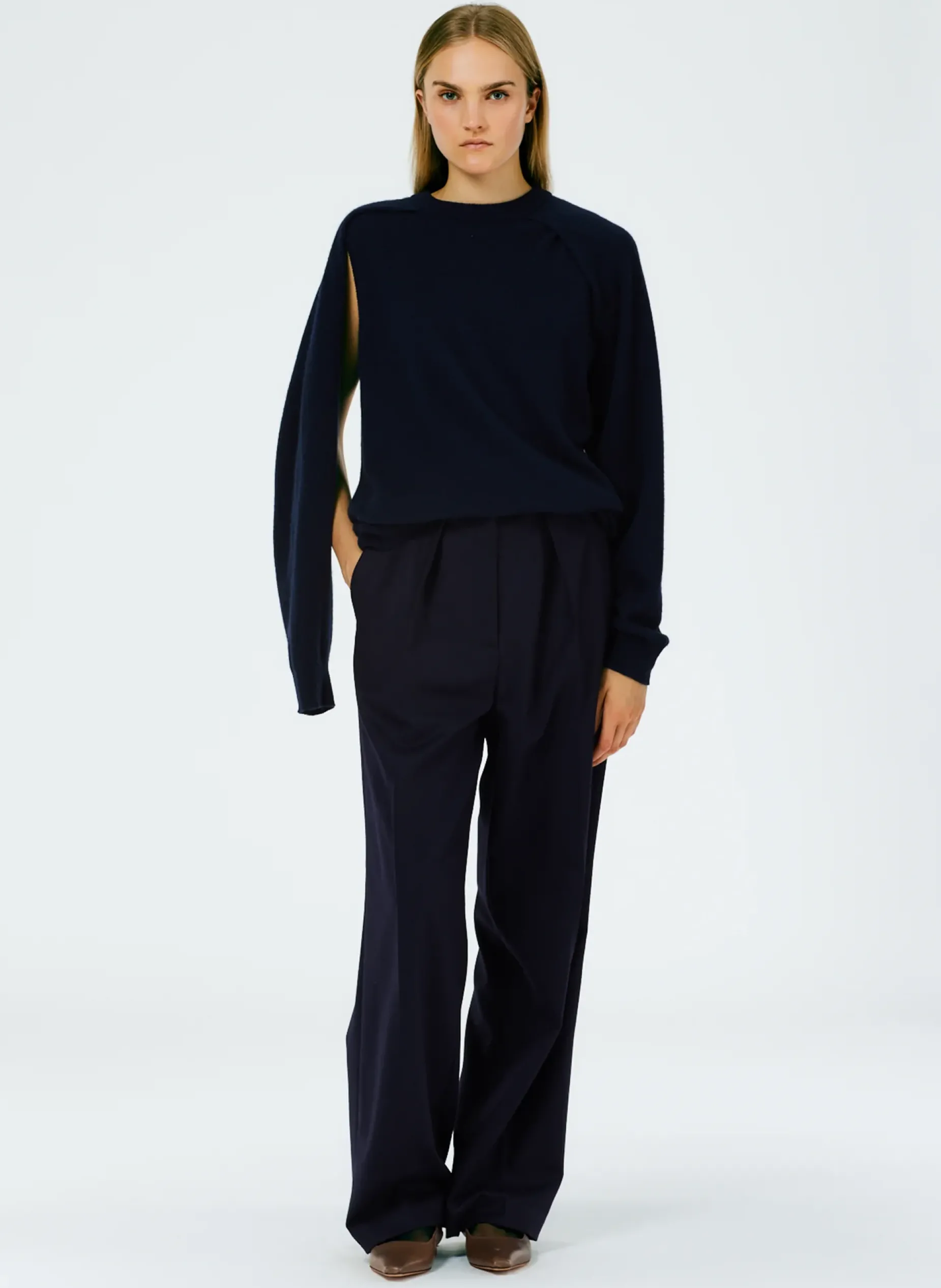 Knitwear & Sweatshirts|Fundamentals - WOFs>Tibi Feather Weight Cashmere Easy Cocoon Tunic Navy