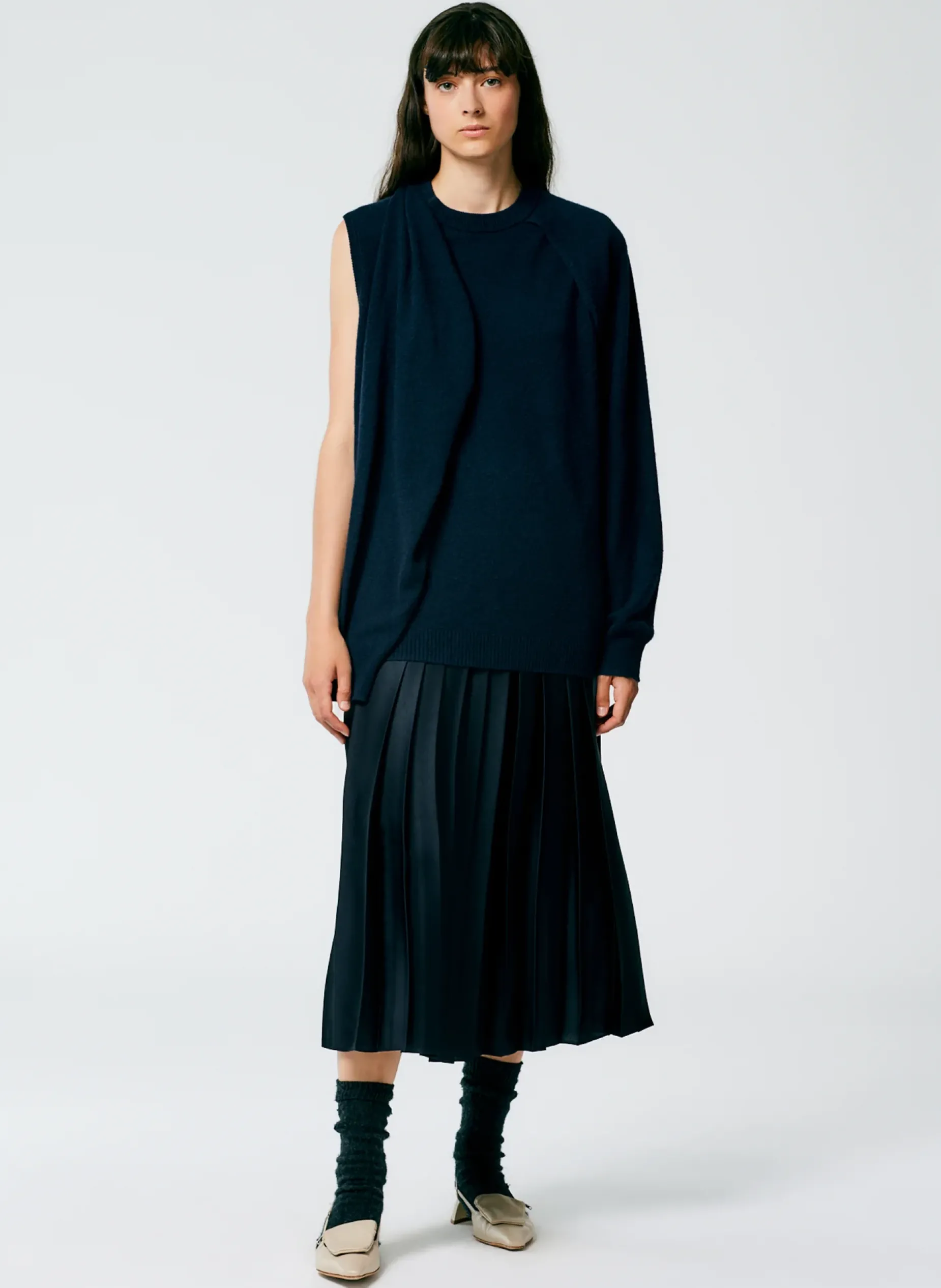 Knitwear & Sweatshirts|Fundamentals - WOFs>Tibi Feather Weight Cashmere Easy Cocoon Tunic Navy