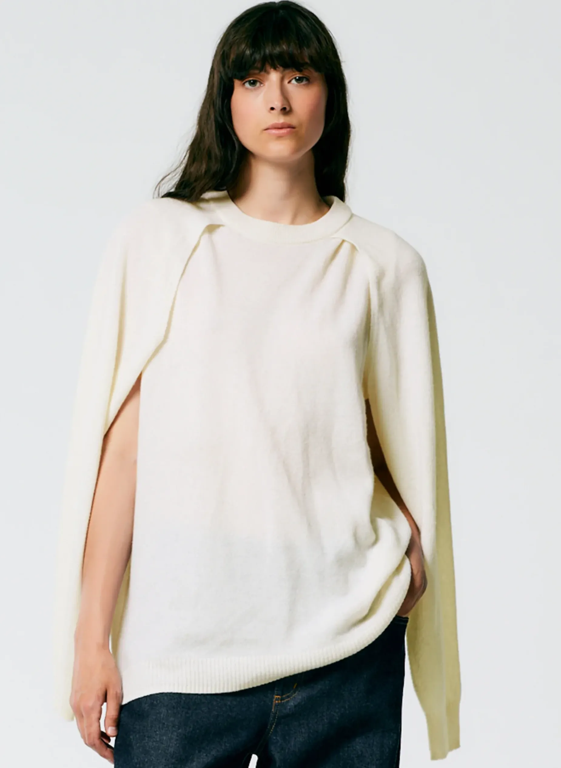 Knitwear & Sweatshirts|Fundamentals - WOFs>Tibi Feather Weight Cashmere Easy Cocoon Tunic Ivory