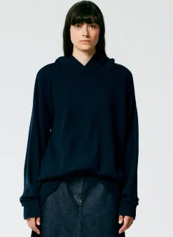 Leisure Sets|Knitwear & Sweatshirts>Tibi Feather Weight Cashmere Easy Men's Hoodie Navy