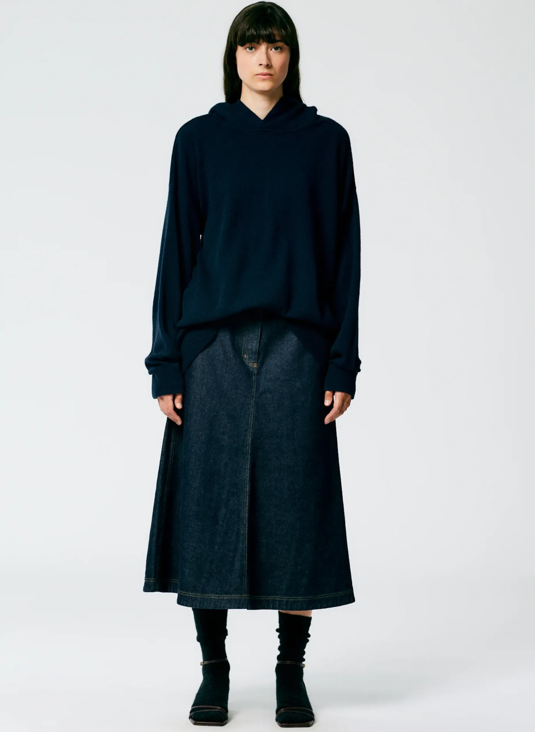 Leisure Sets|Knitwear & Sweatshirts>Tibi Feather Weight Cashmere Easy Men's Hoodie Navy