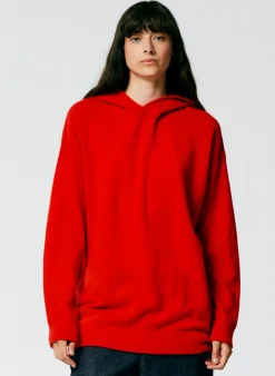Leisure Sets|Knitwear & Sweatshirts>Tibi Feather Weight Cashmere Easy Mens Hoodie Red