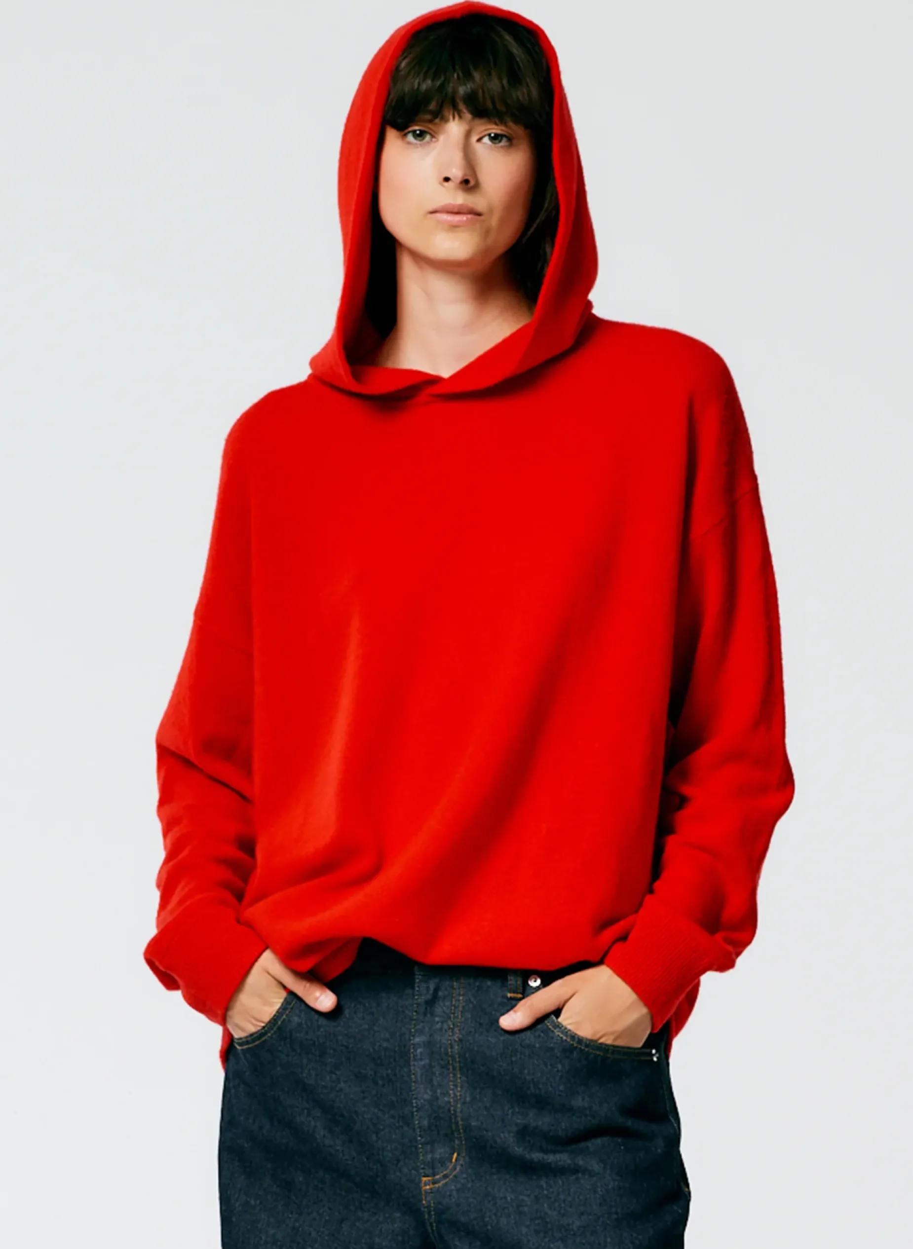 Leisure Sets|Knitwear & Sweatshirts>Tibi Feather Weight Cashmere Easy Mens Hoodie Red