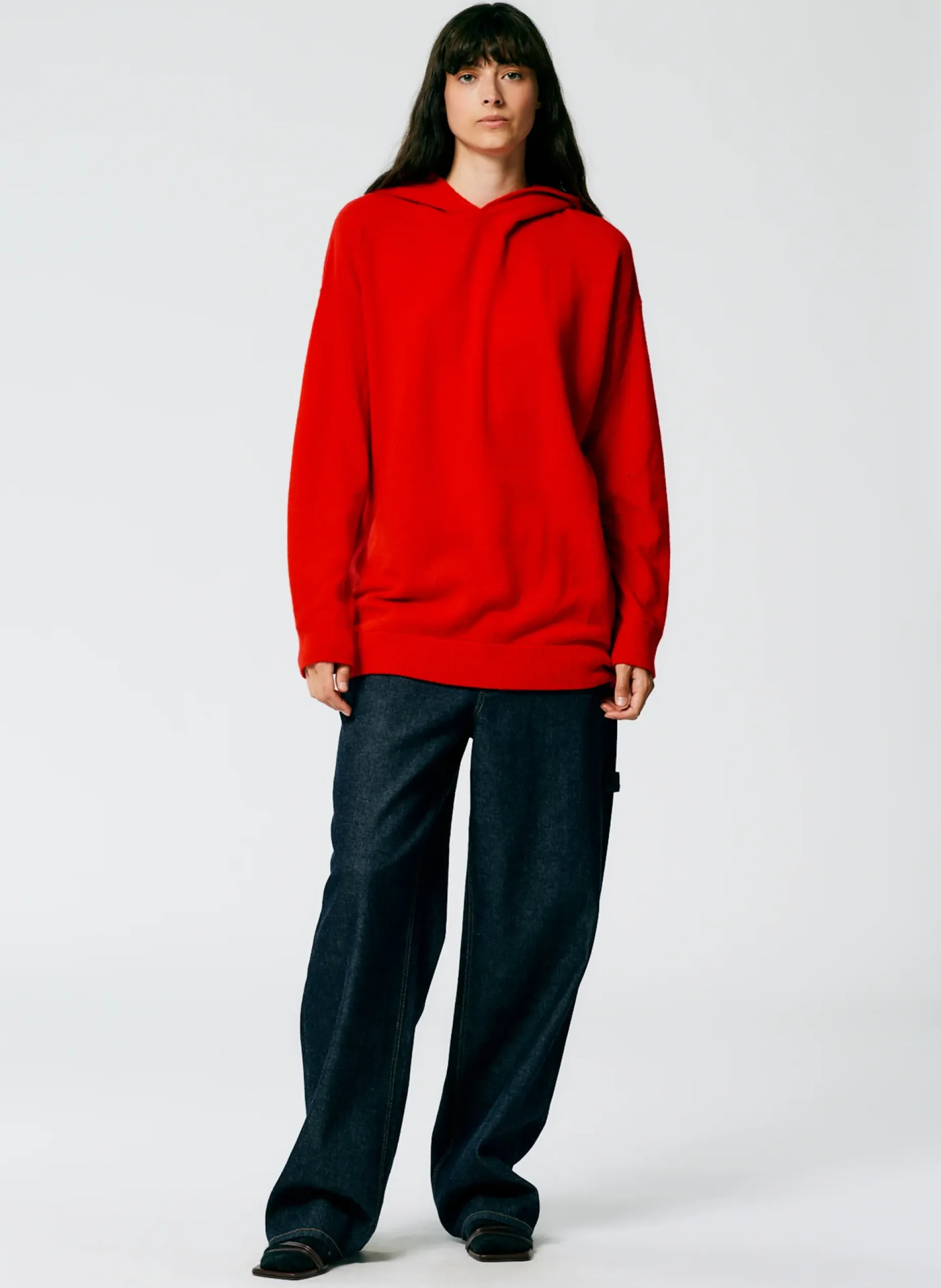 Leisure Sets|Knitwear & Sweatshirts>Tibi Feather Weight Cashmere Easy Mens Hoodie Red