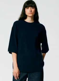 Knitwear & Sweatshirts|Fundamentals - WOFs>Tibi Feather Weight Cashmere Oversized Easy T-Shirt Navy