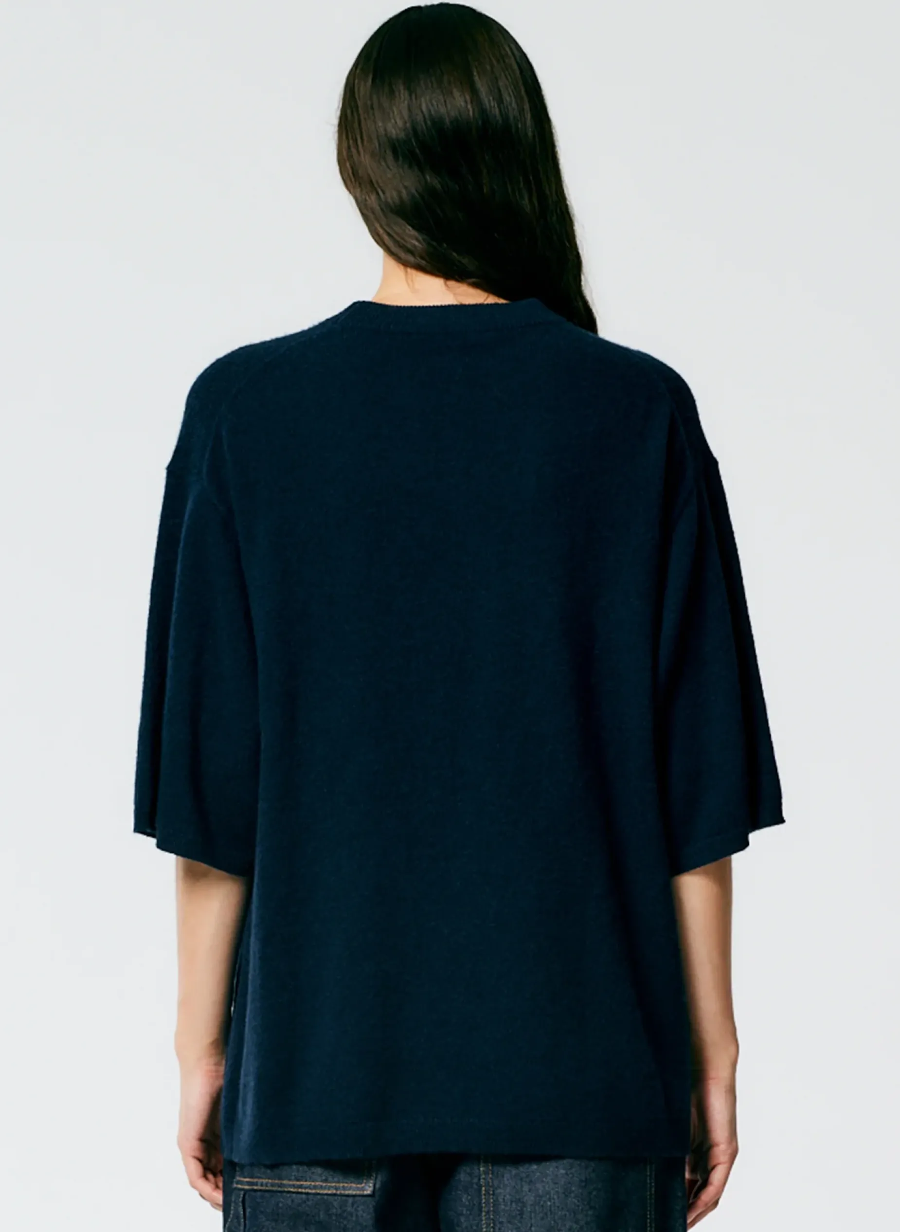 Knitwear & Sweatshirts|Fundamentals - WOFs>Tibi Feather Weight Cashmere Oversized Easy T-Shirt Navy