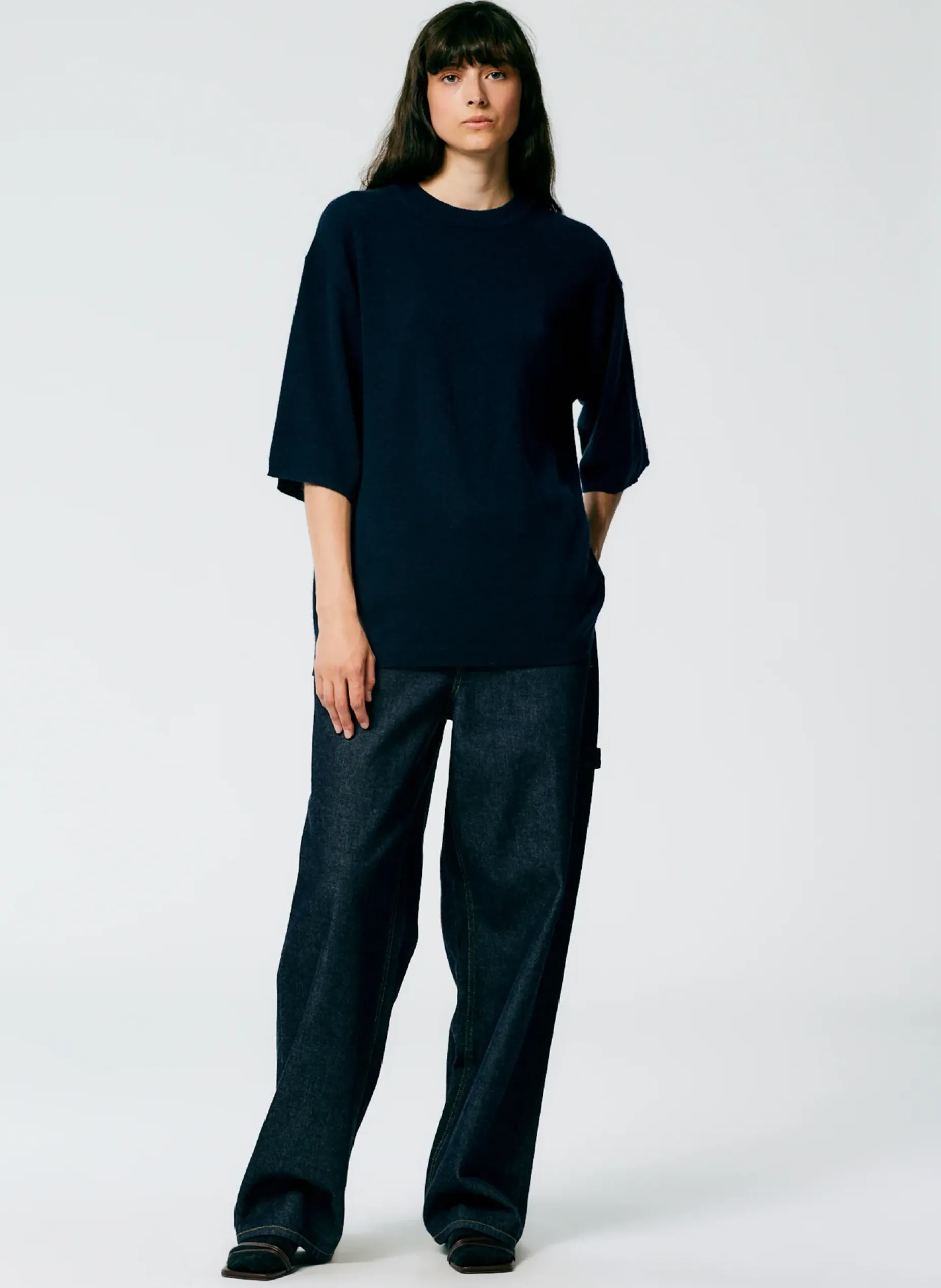 Knitwear & Sweatshirts|Fundamentals - WOFs>Tibi Feather Weight Cashmere Oversized Easy T-Shirt Navy