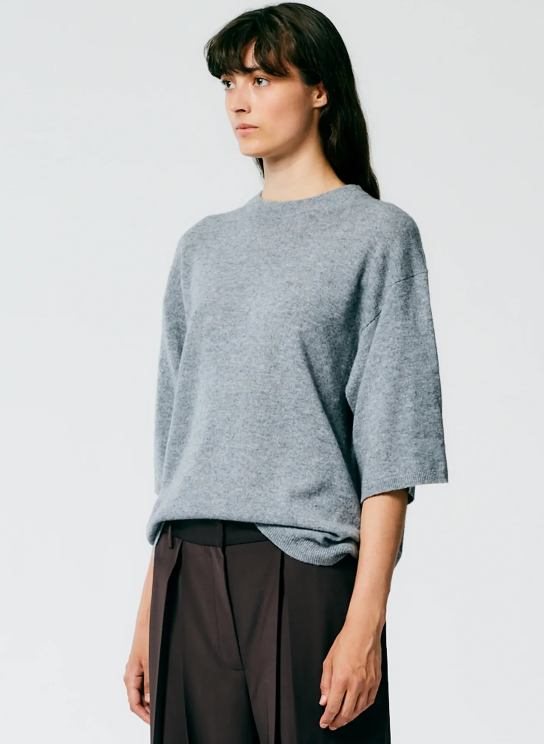 Knitwear & Sweatshirts|Fundamentals - WOFs>Tibi Feather Weight Cashmere Oversized Easy T-Shirt Heather Grey
