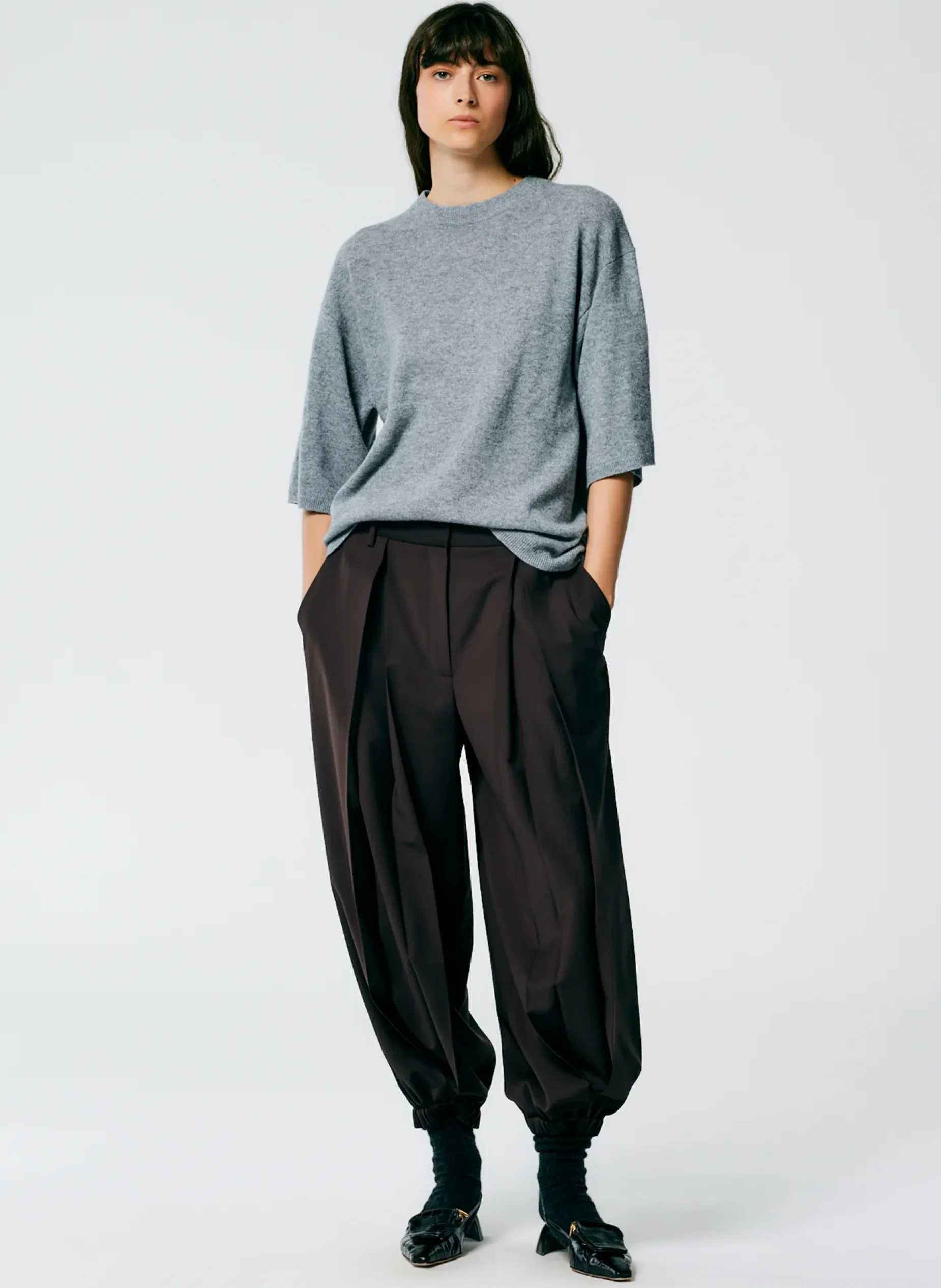 Knitwear & Sweatshirts|Fundamentals - WOFs>Tibi Feather Weight Cashmere Oversized Easy T-Shirt Heather Grey