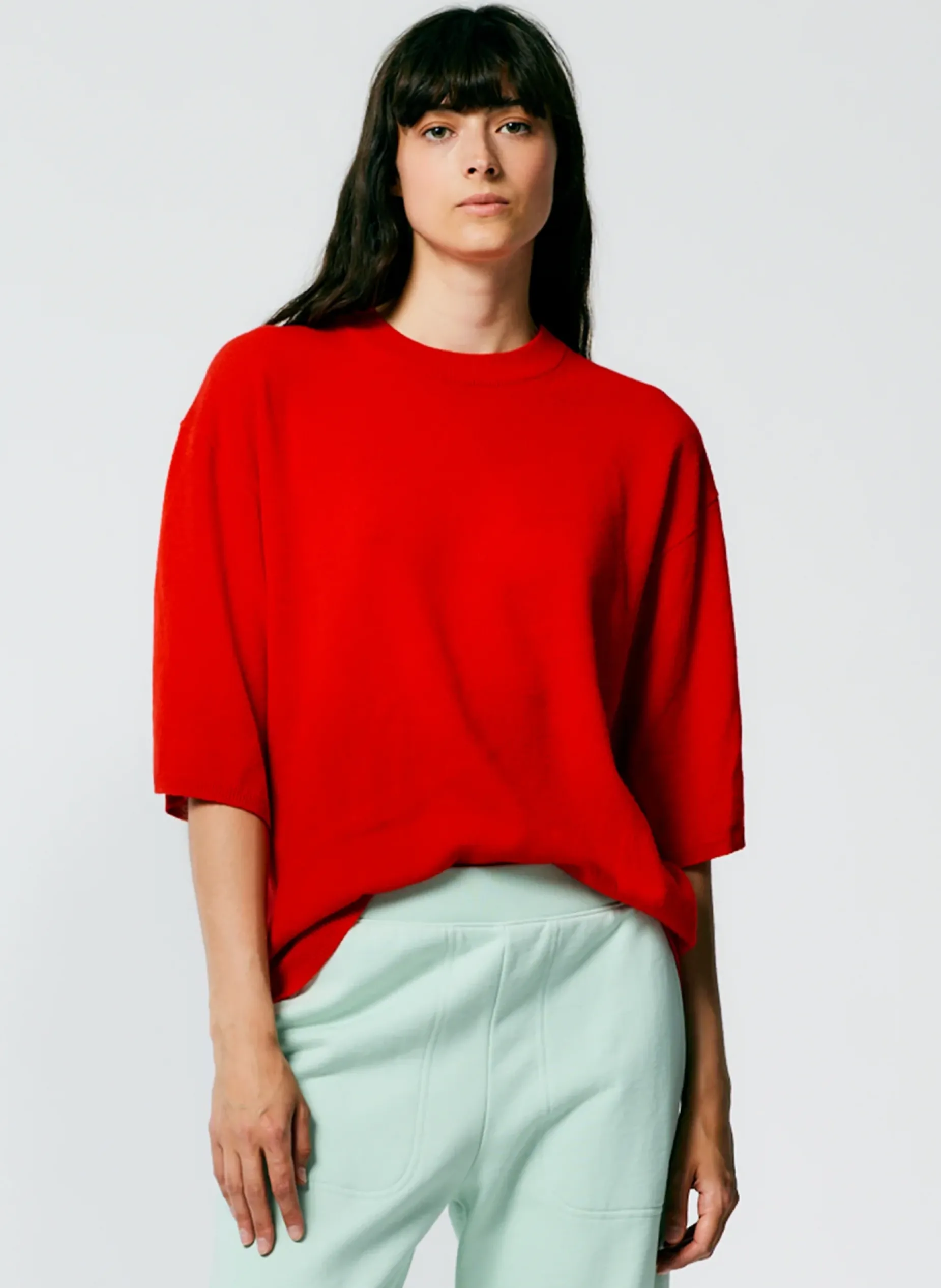 Knitwear & Sweatshirts|Fundamentals - WOFs>Tibi Feather Weight Cashmere Oversized Easy T-Shirt Red