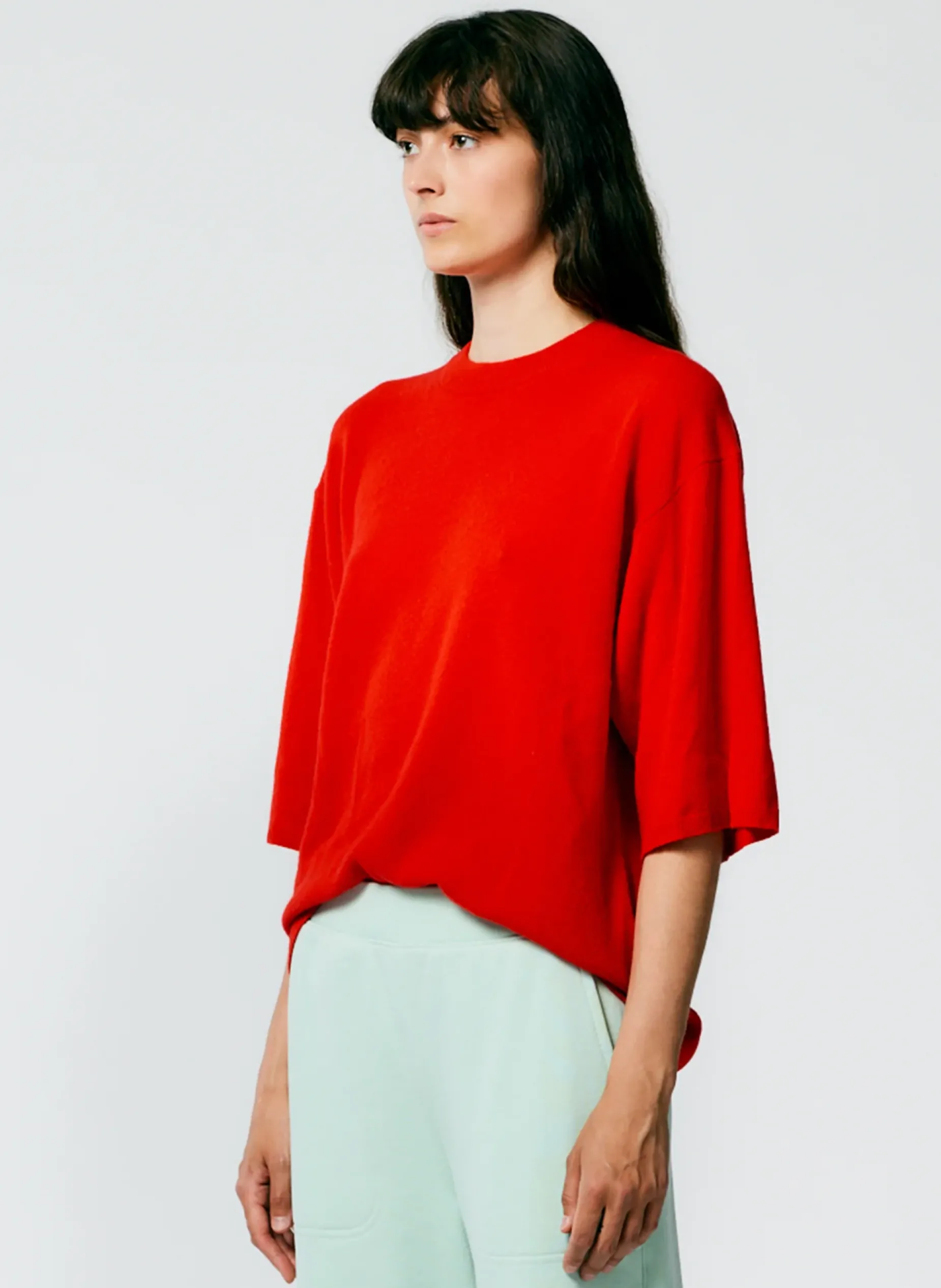 Knitwear & Sweatshirts|Fundamentals - WOFs>Tibi Feather Weight Cashmere Oversized Easy T-Shirt Red