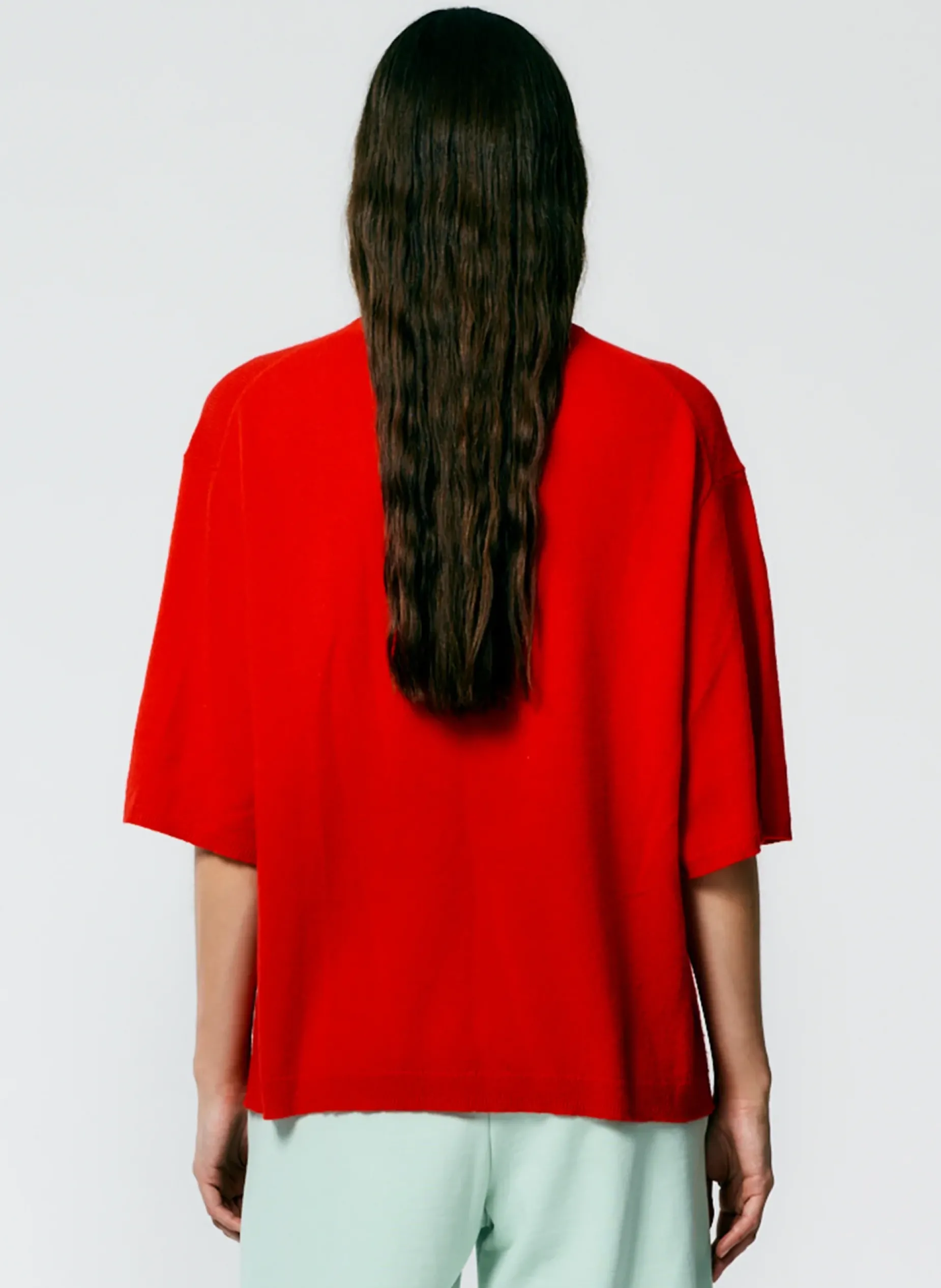 Knitwear & Sweatshirts|Fundamentals - WOFs>Tibi Feather Weight Cashmere Oversized Easy T-Shirt Red