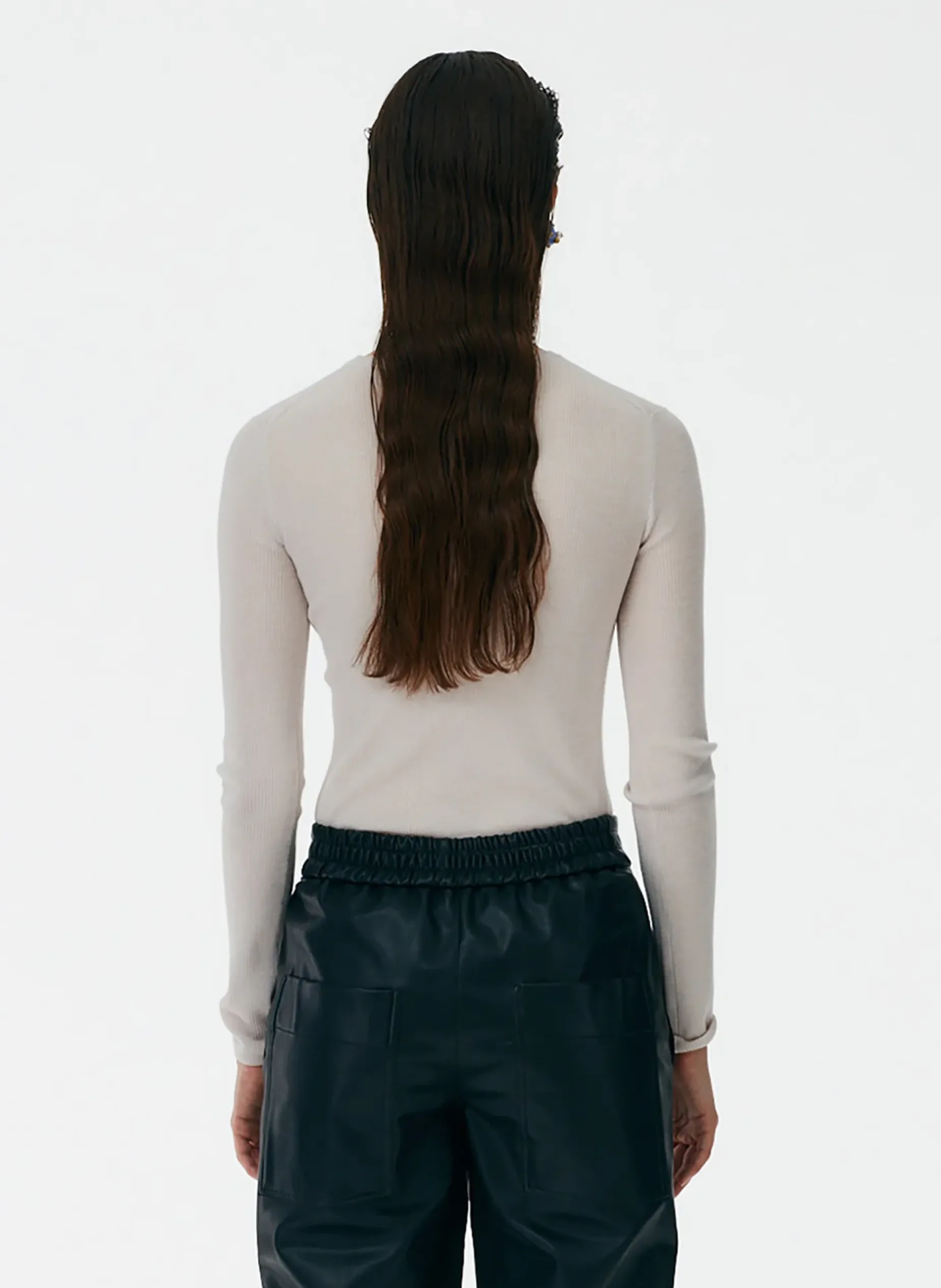 Knitwear & Sweatshirts|Fundamentals - WOFs>Tibi Feather Weight Ribbed Crewneck Pullover Sweater Stone