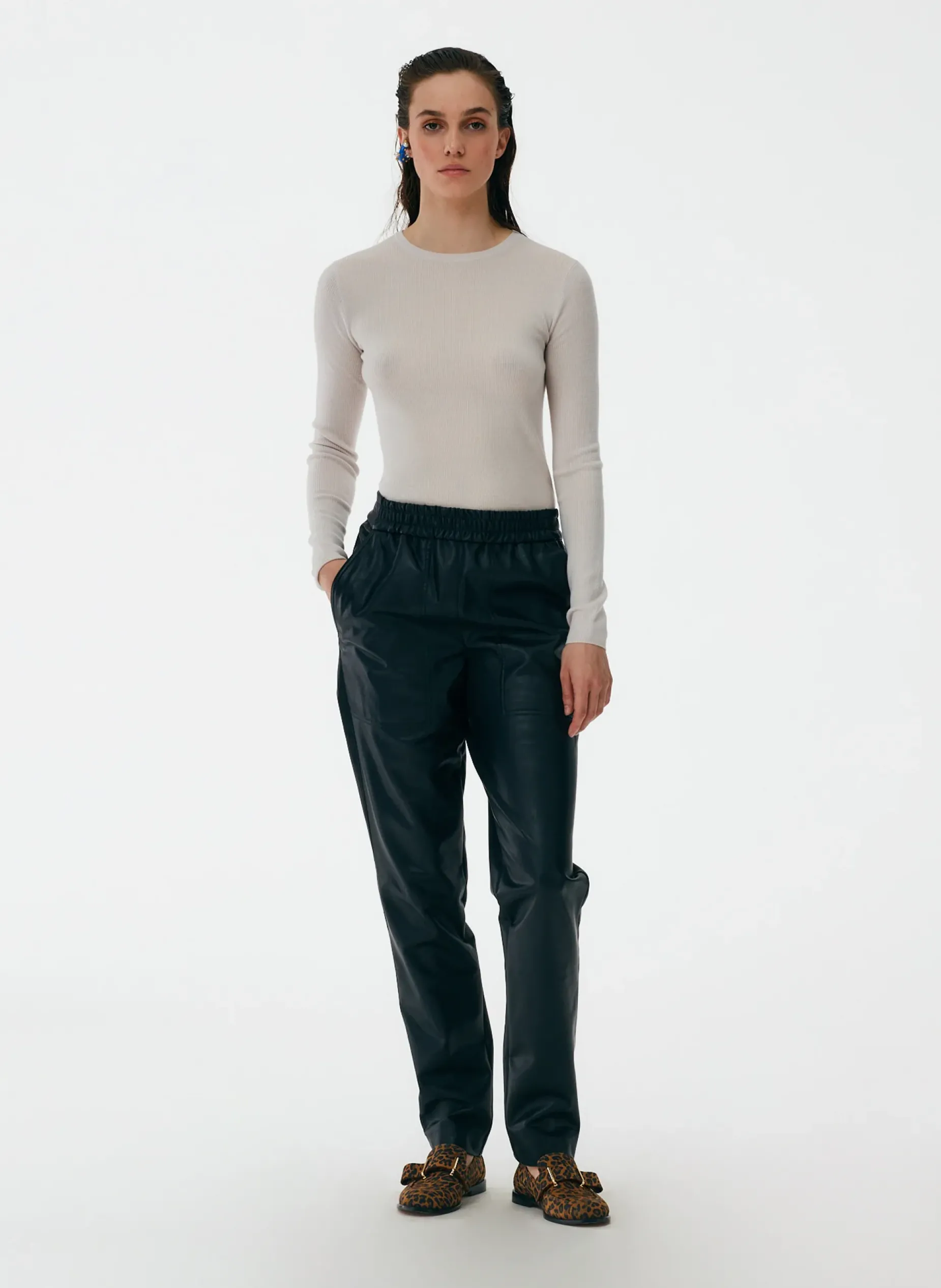 Knitwear & Sweatshirts|Fundamentals - WOFs>Tibi Feather Weight Ribbed Crewneck Pullover Sweater Stone