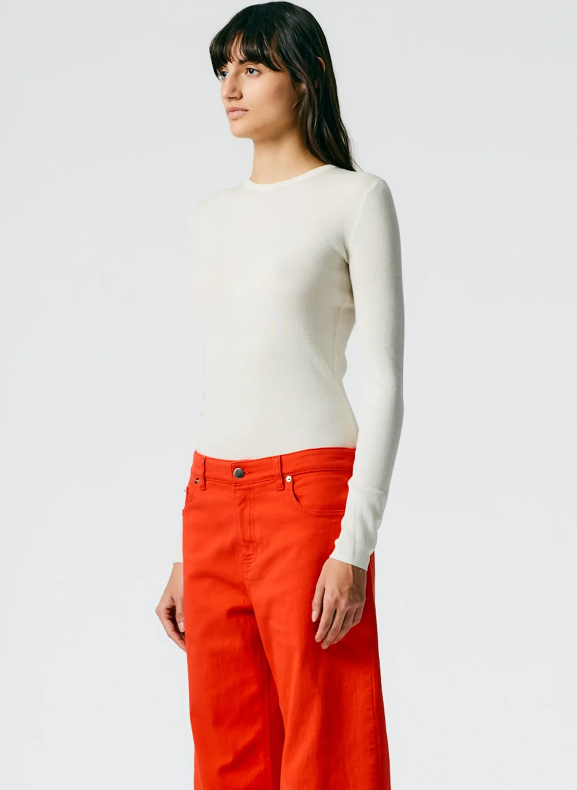 Knitwear & Sweatshirts|Fundamentals - WOFs>Tibi Feather Weight Ribbed Crewneck Pullover Sweater Off White