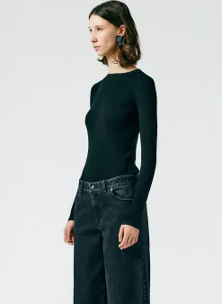 Knitwear & Sweatshirts|Fundamentals - WOFs>Tibi Feather Weight Ribbed Crewneck Pullover Sweater Black