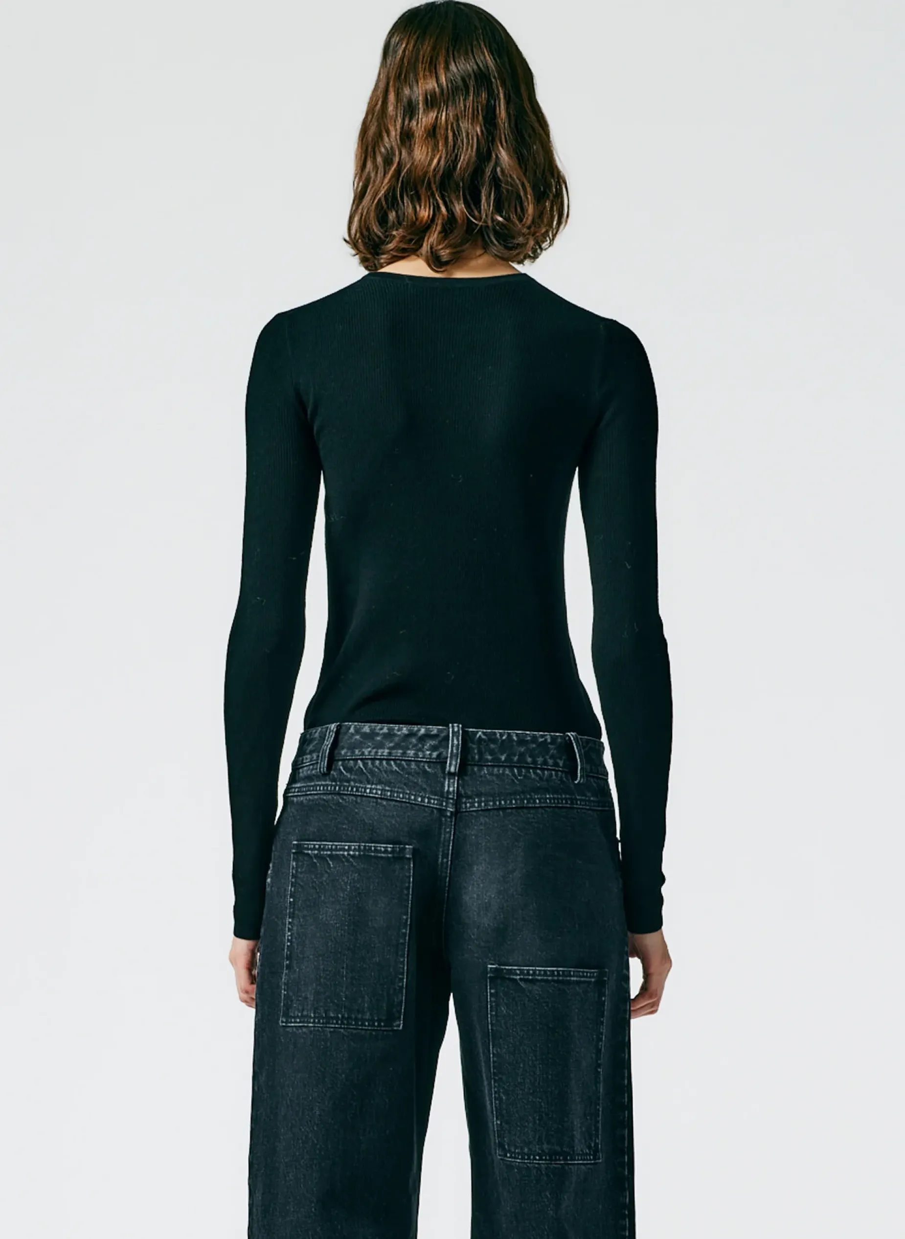 Knitwear & Sweatshirts|Fundamentals - WOFs>Tibi Feather Weight Ribbed Crewneck Pullover Sweater Black