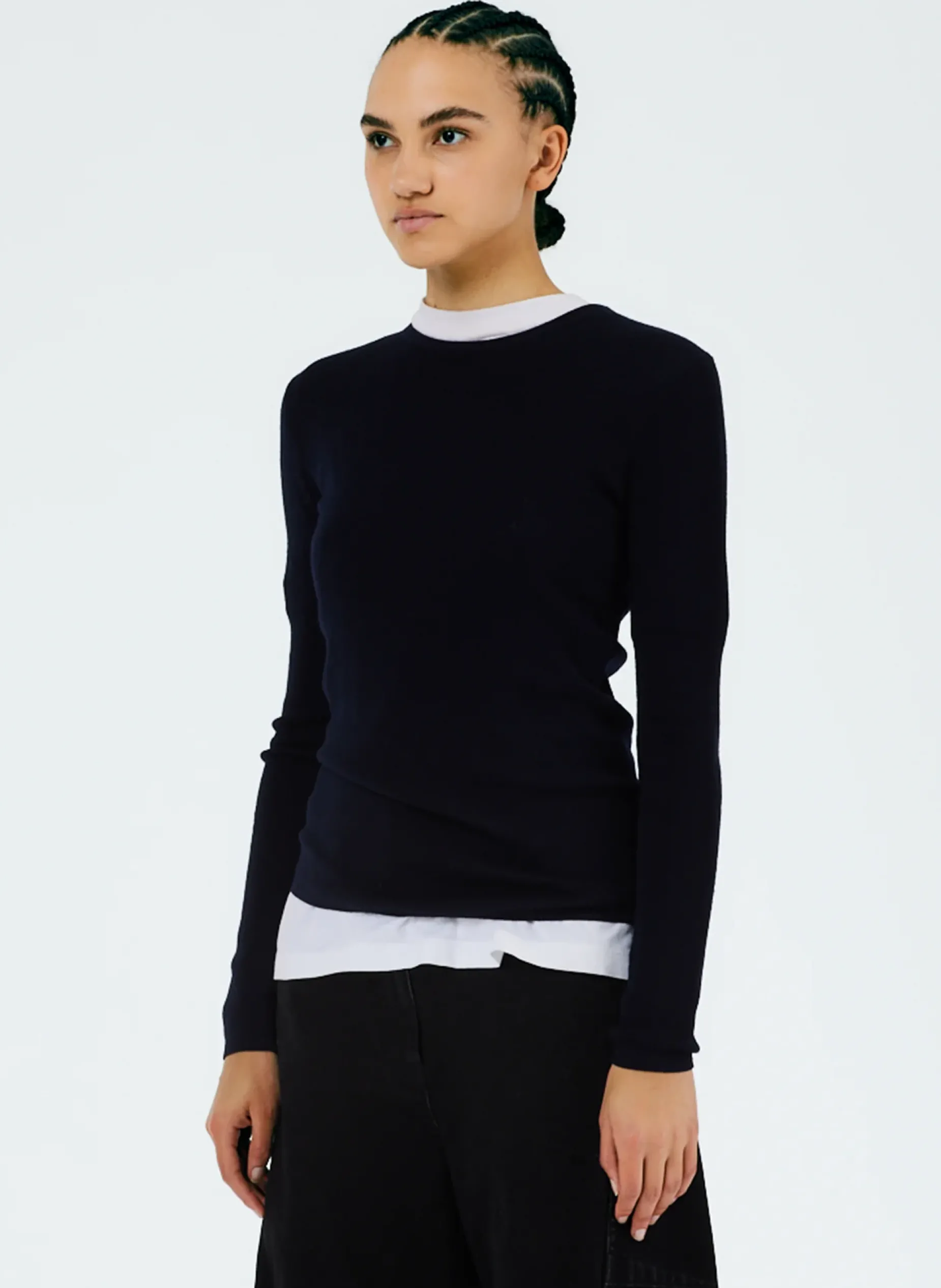 Knitwear & Sweatshirts|Fundamentals - WOFs>Tibi Feather Weight Ribbed Crewneck Pullover Sweater Navy