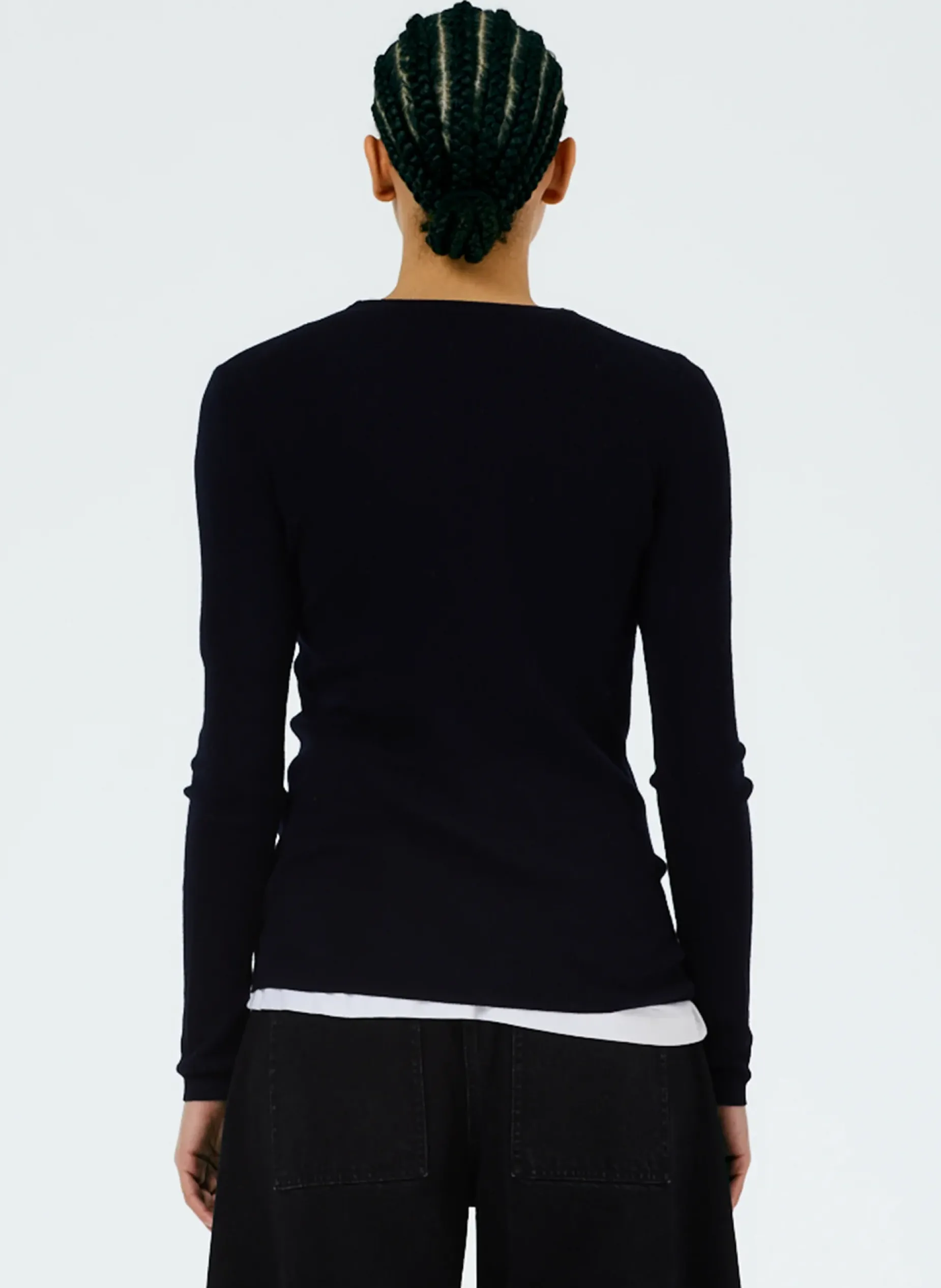 Knitwear & Sweatshirts|Fundamentals - WOFs>Tibi Feather Weight Ribbed Crewneck Pullover Sweater Navy