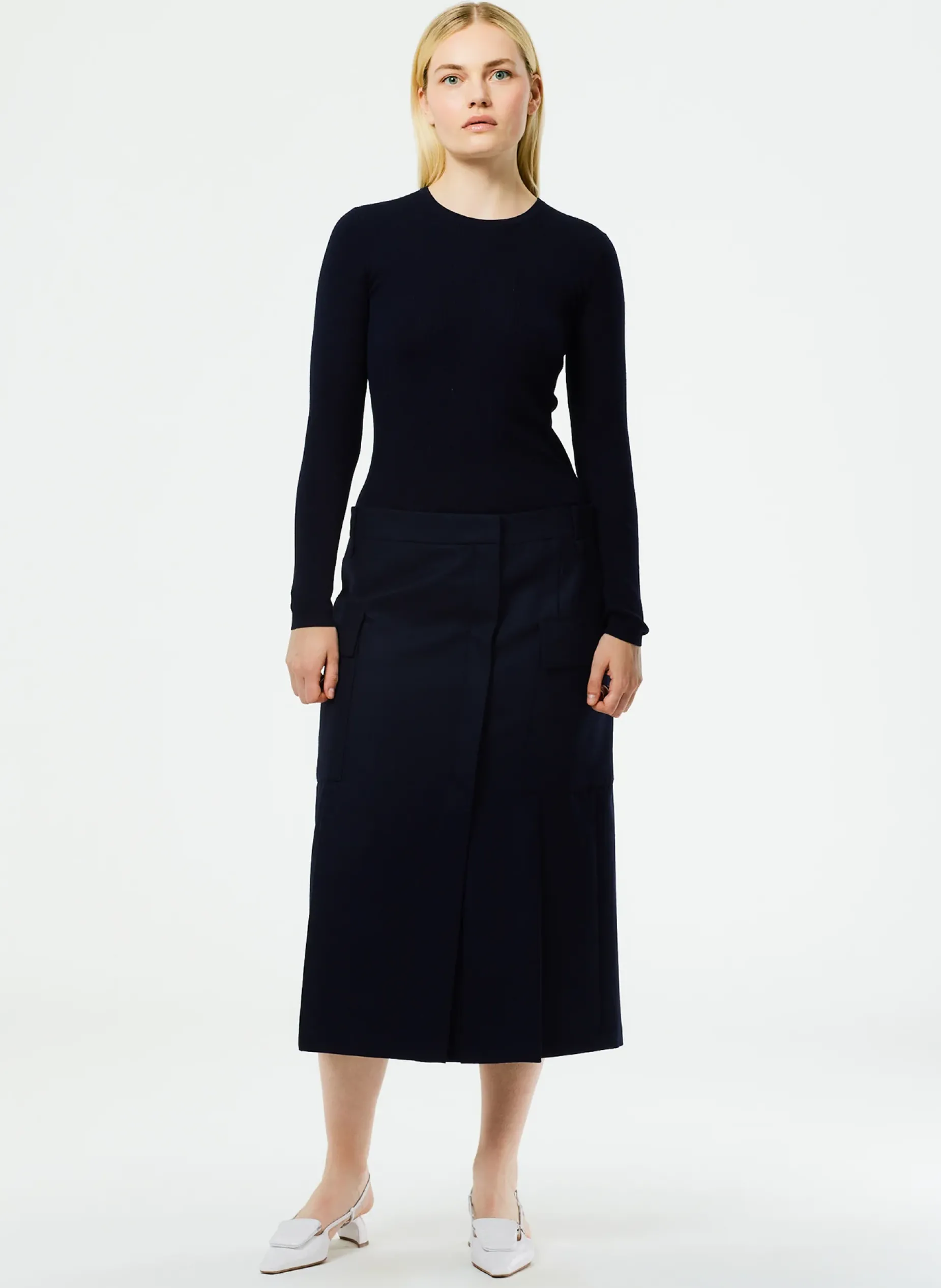 Knitwear & Sweatshirts|Fundamentals - WOFs>Tibi Feather Weight Ribbed Crewneck Pullover Sweater Navy