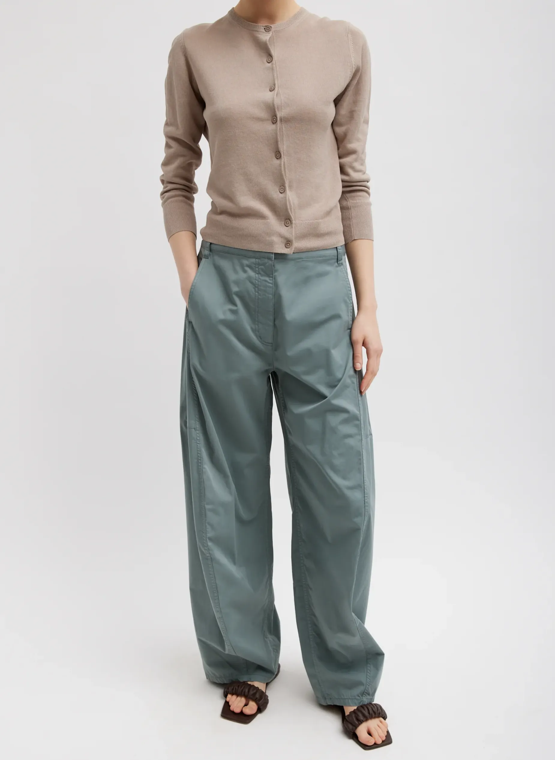 Pants & Shorts>Tibi Garment Dyed Silky Cotton Sid Pant Green Limestone