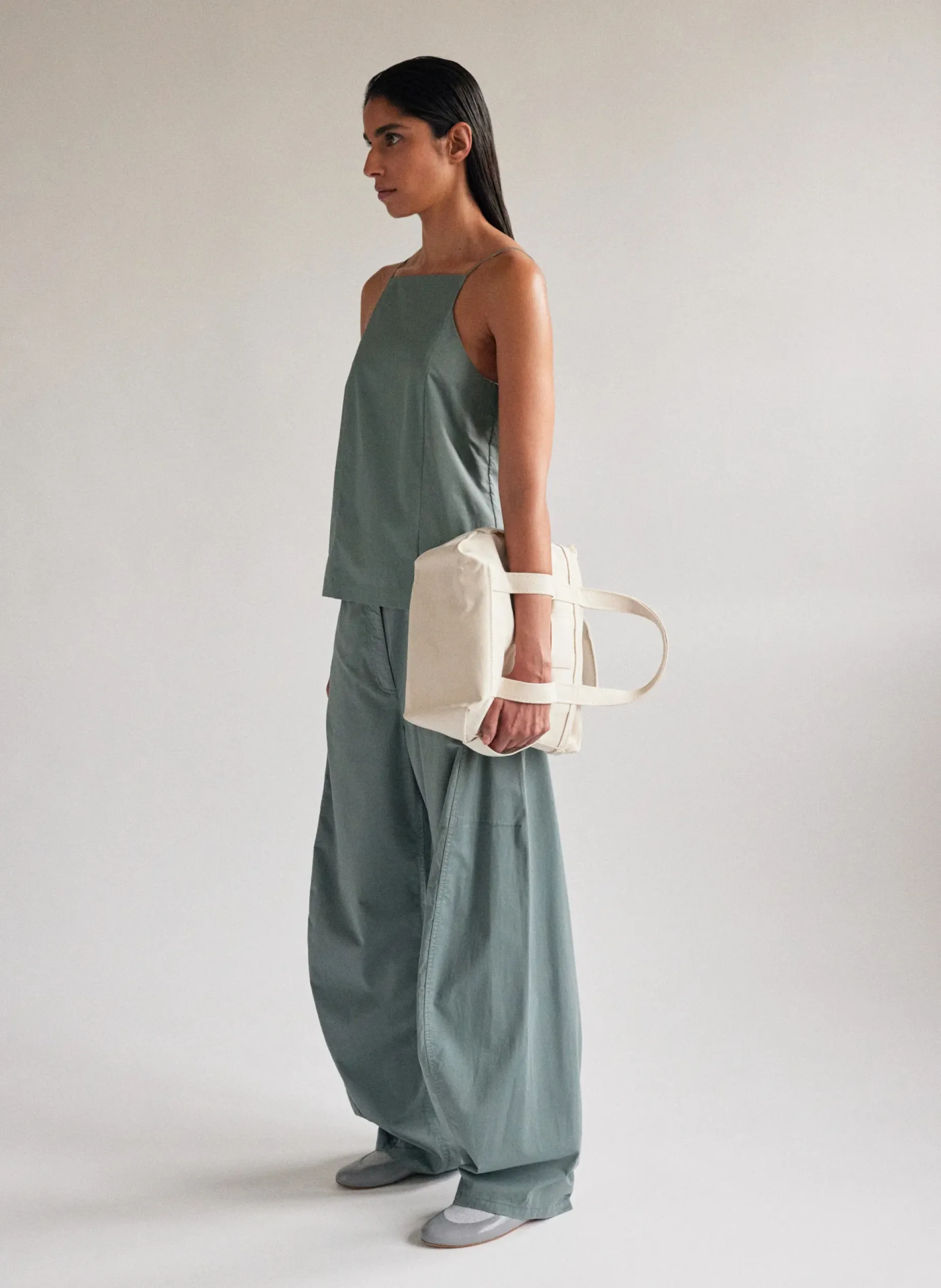 Pants & Shorts>Tibi Garment Dyed Silky Cotton Sid Pant Green Limestone
