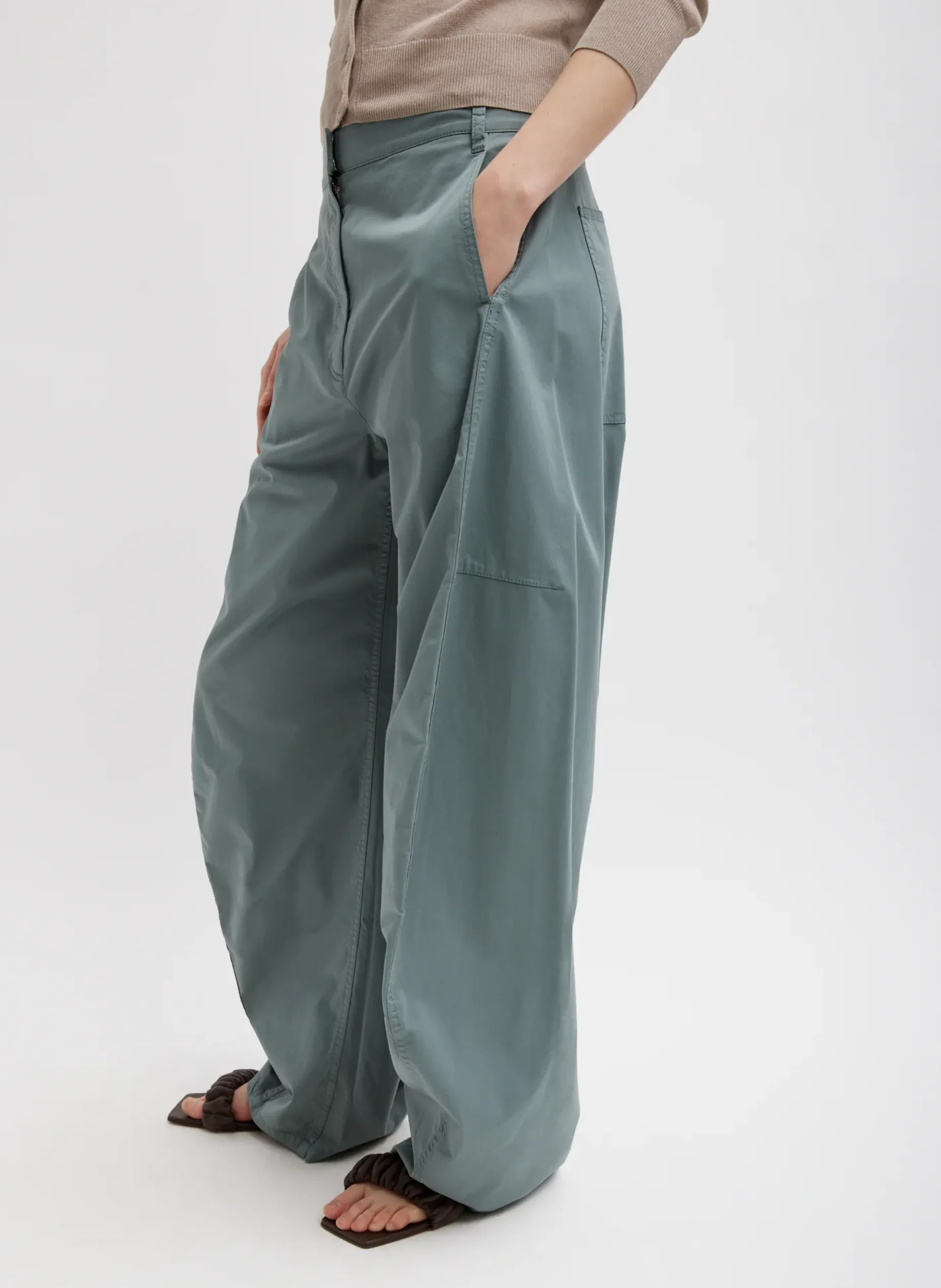 Pants & Shorts>Tibi Garment Dyed Silky Cotton Sid Pant Green Limestone