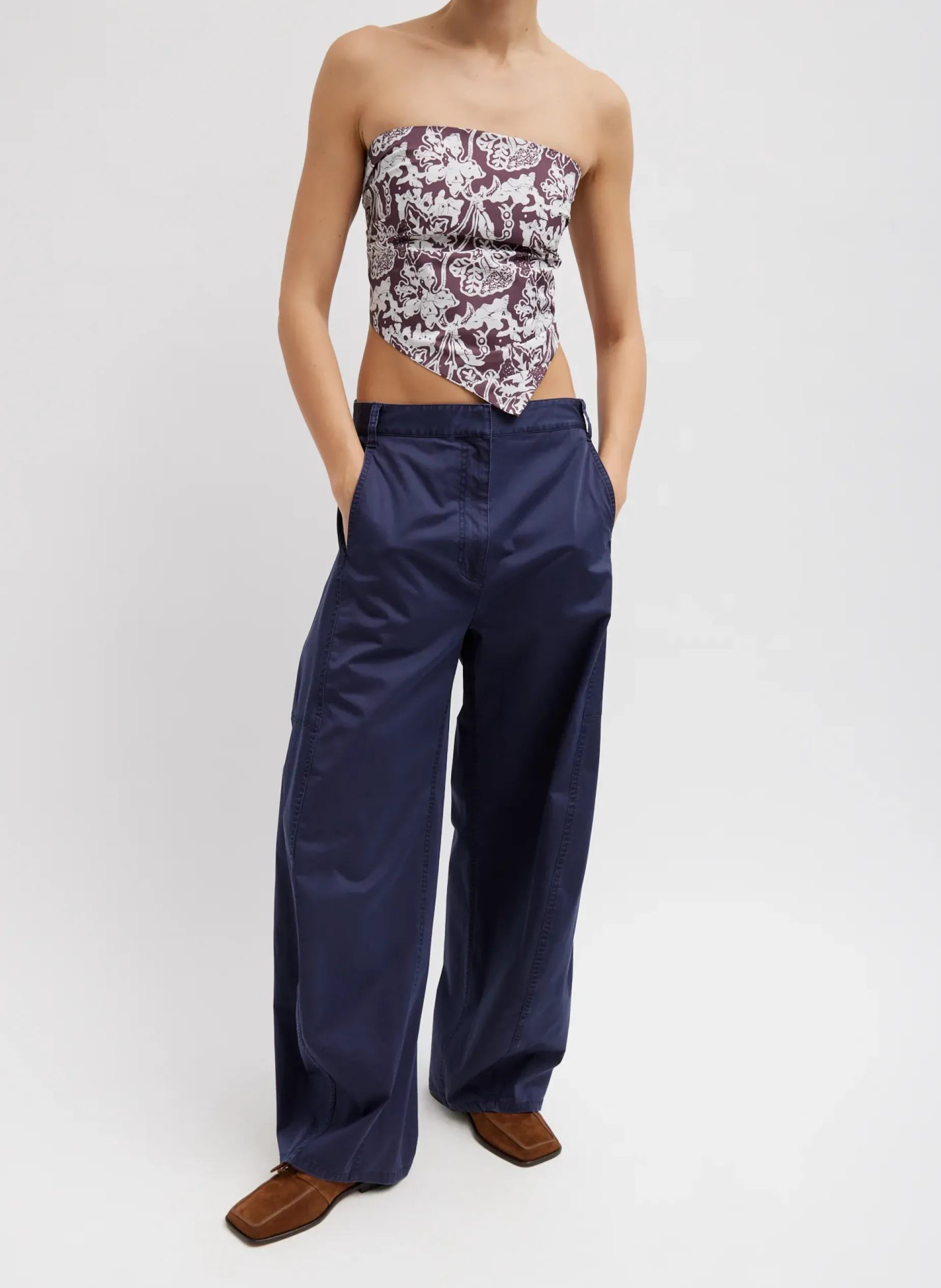 Pants & Shorts>Tibi Garment Dyed Silky Cotton Sid Pant Navy