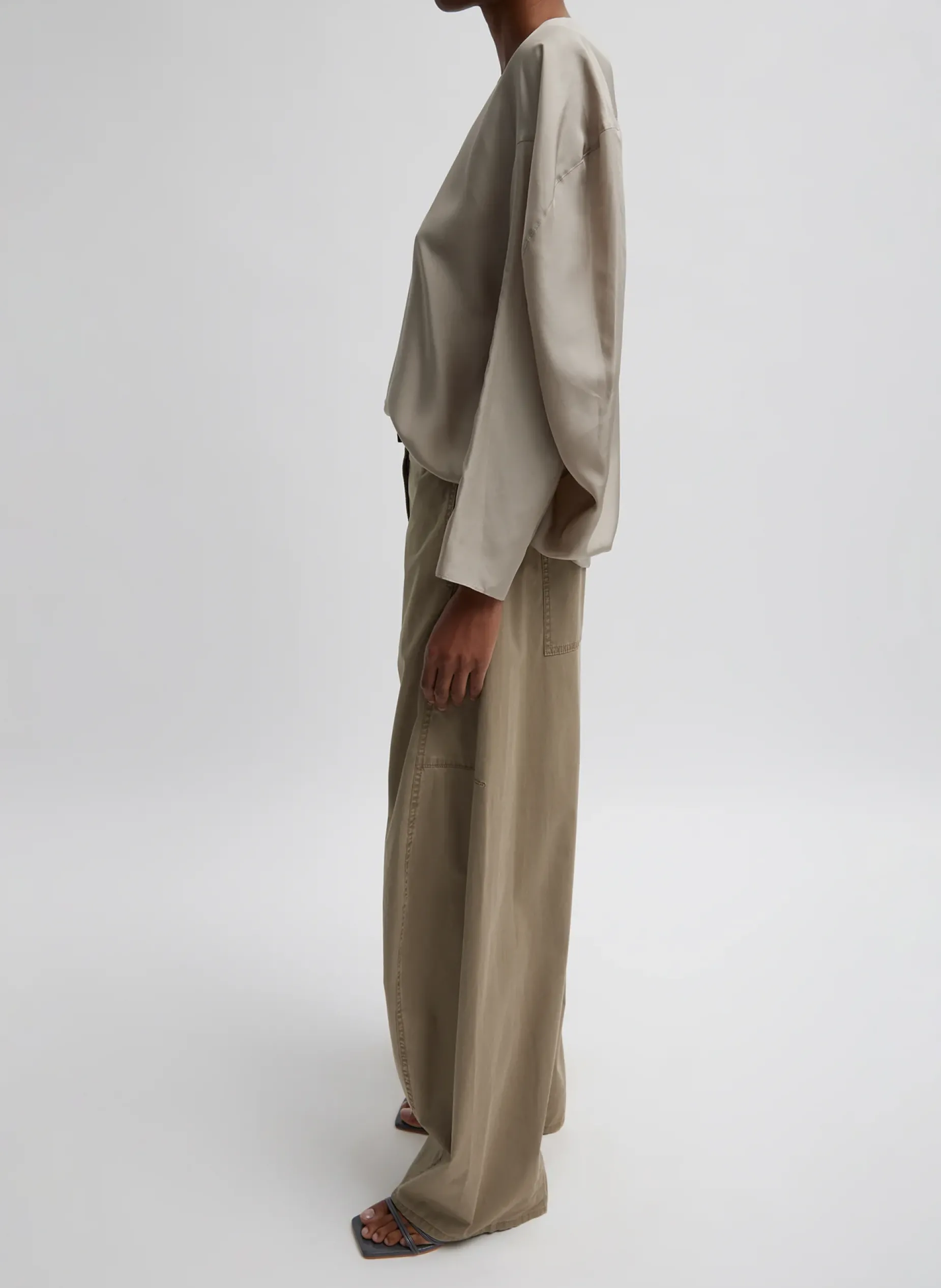 Pants & Shorts>Tibi Garment Dyed Silky Cotton Sid Chino Pant Acorn