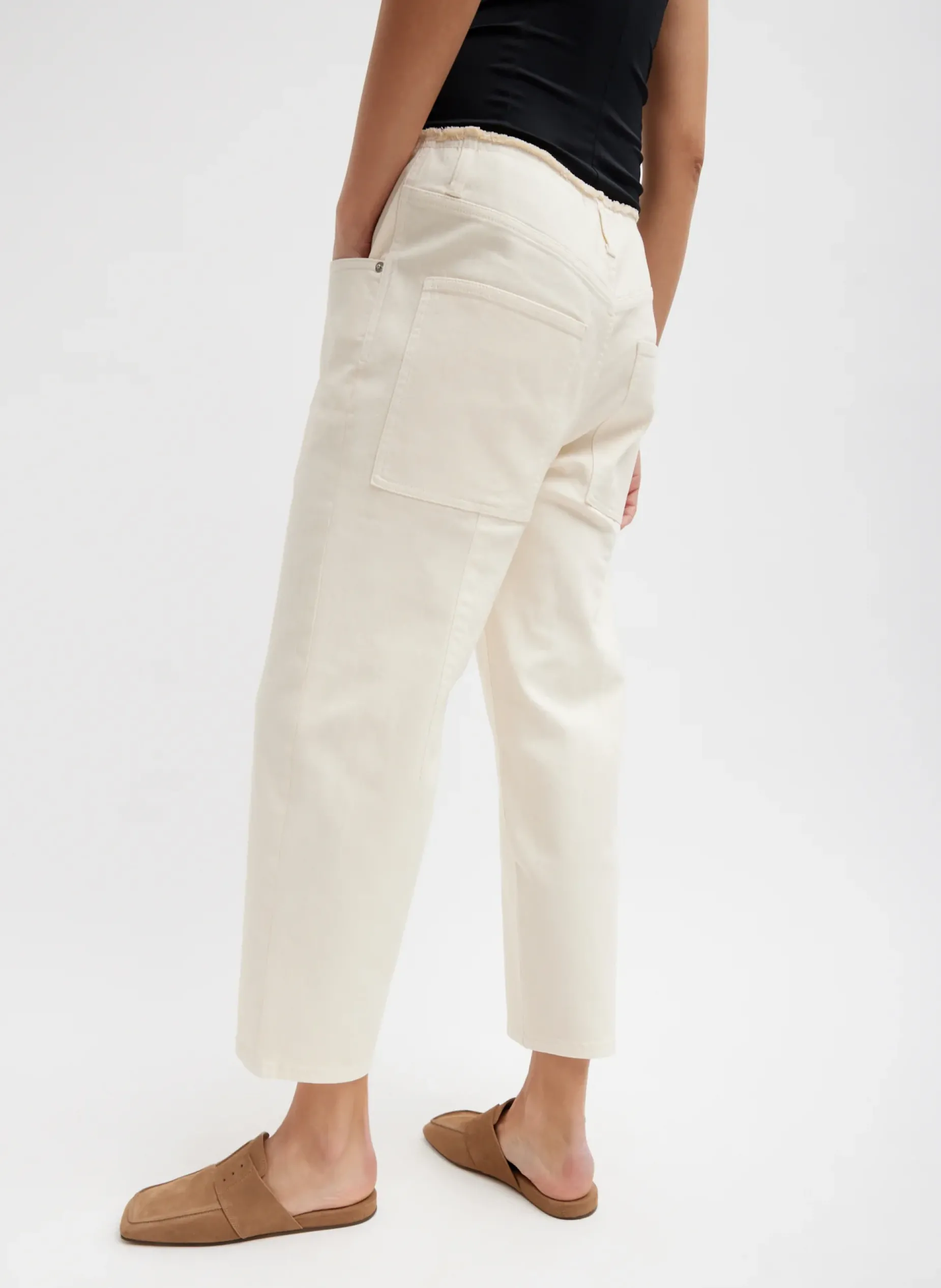 Denim|Pants & Shorts>Tibi Garment Dyed Stretch Twill Cropped Newman Jean Ivory