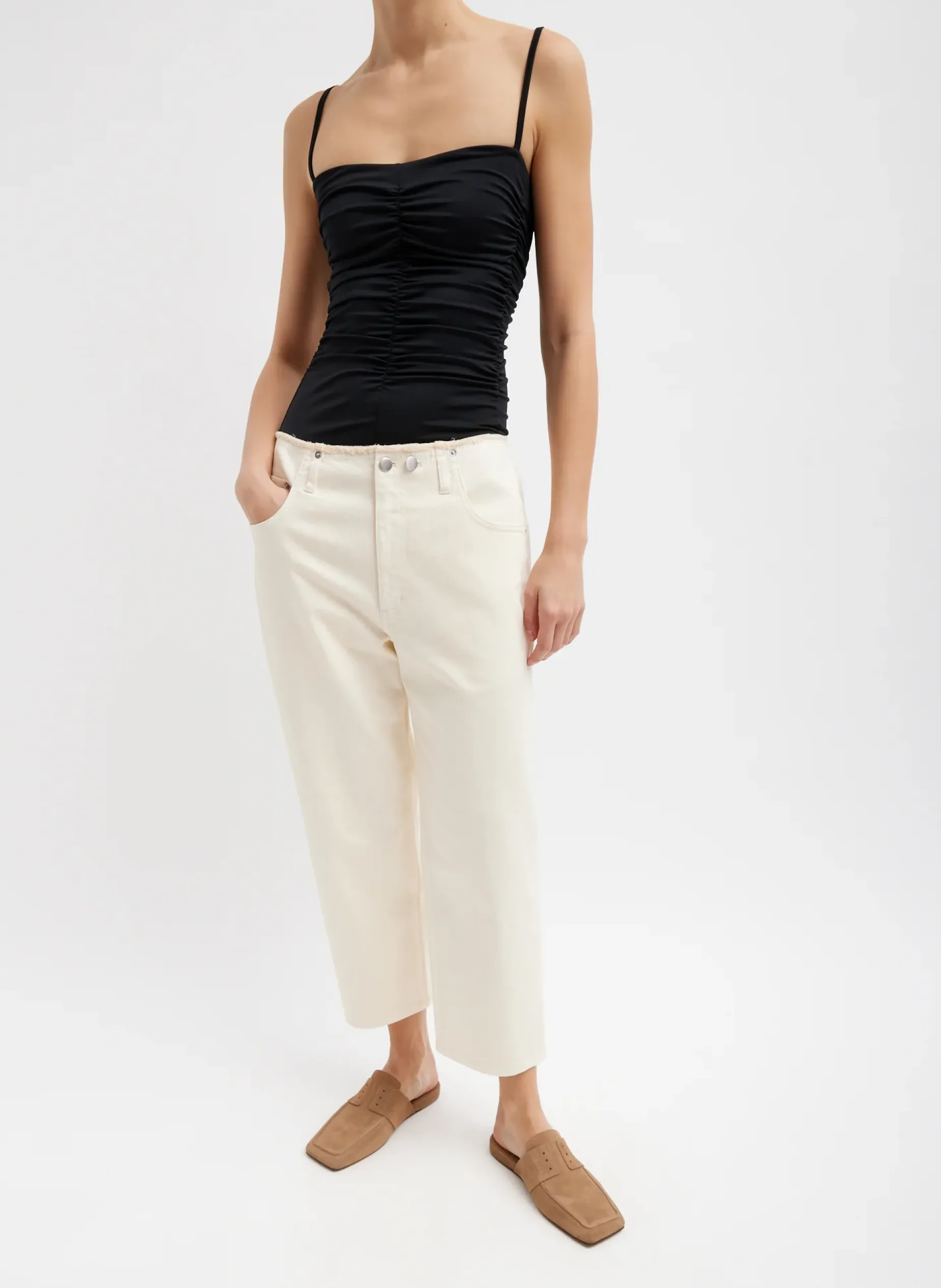 Denim|Pants & Shorts>Tibi Garment Dyed Stretch Twill Cropped Newman Jean Ivory