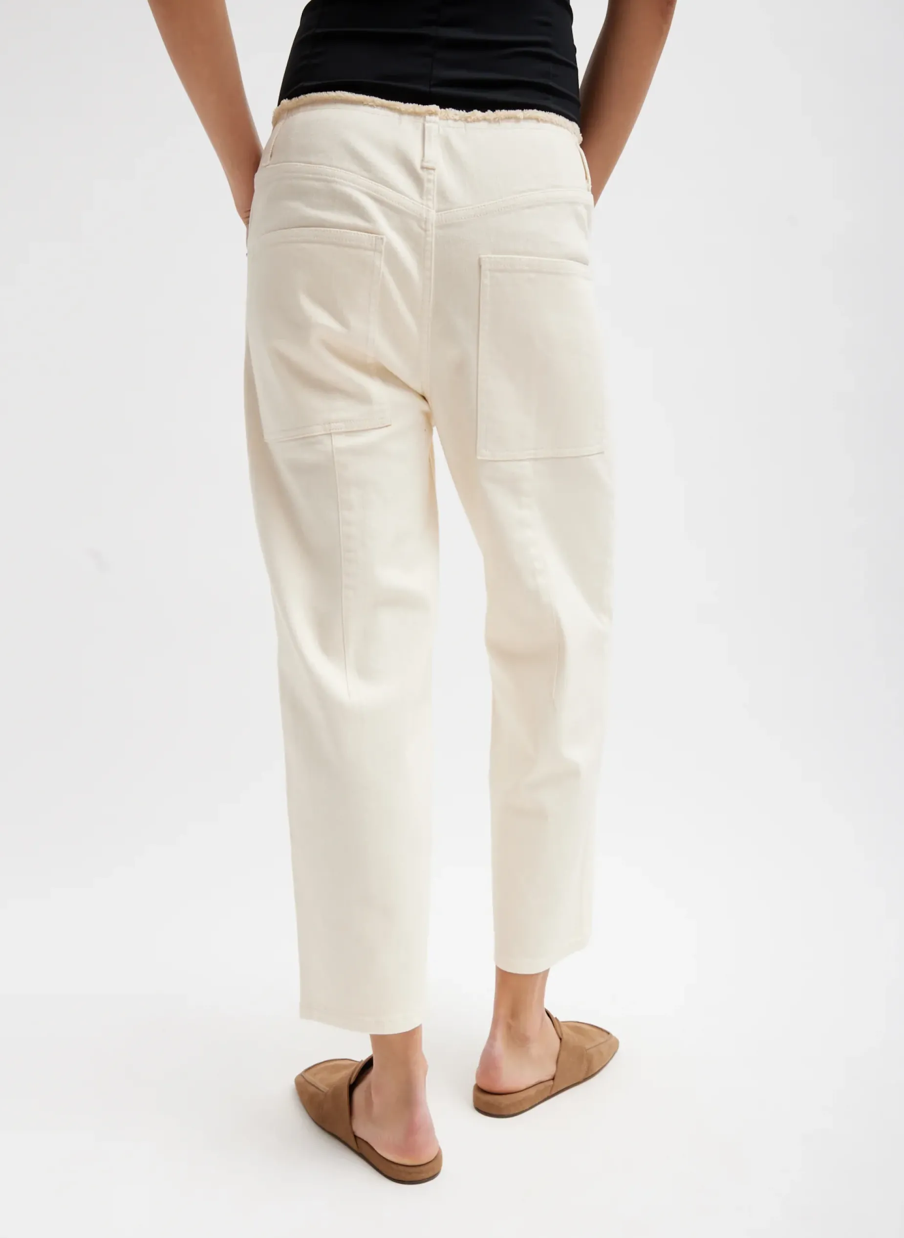 Denim|Pants & Shorts>Tibi Garment Dyed Stretch Twill Cropped Newman Jean Ivory