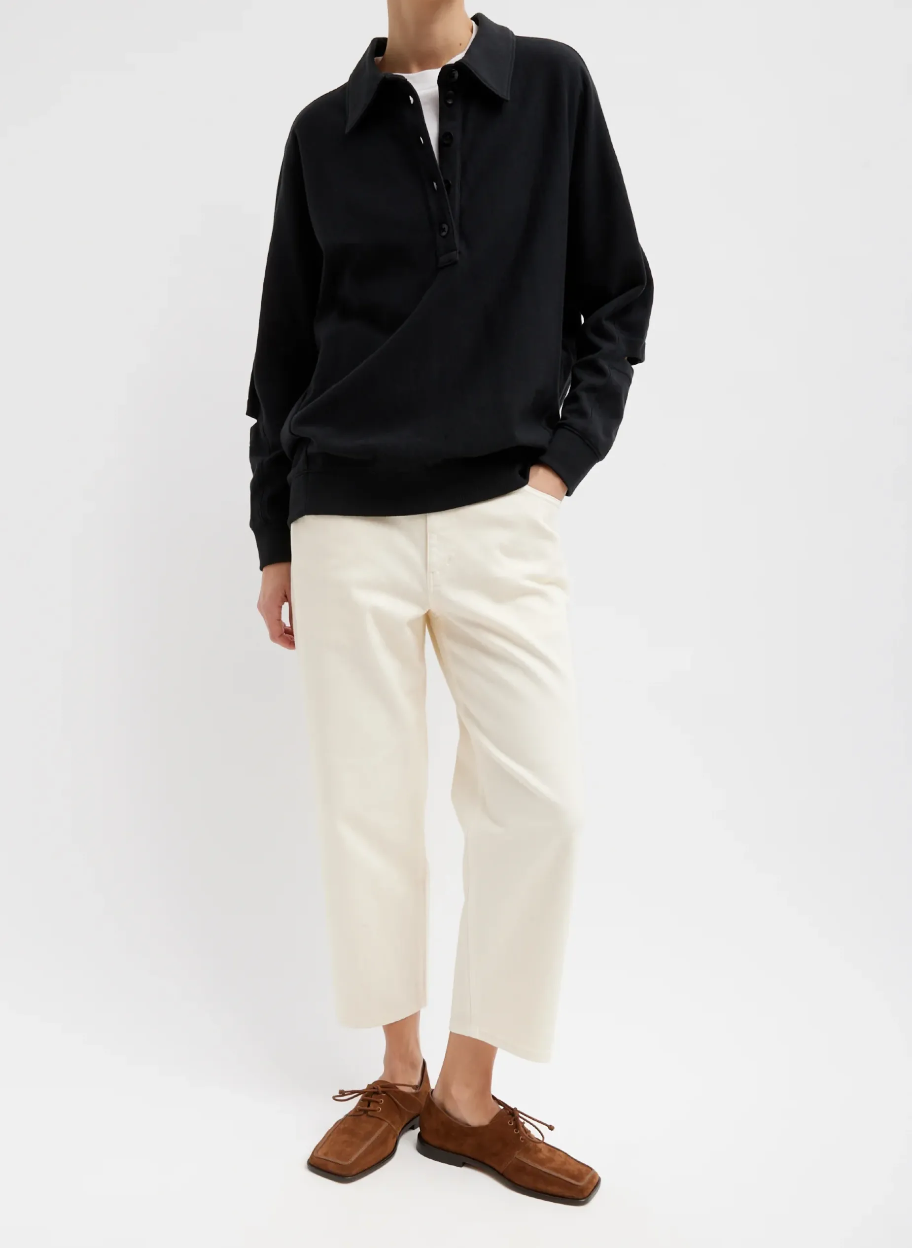Denim|Pants & Shorts>Tibi Garment Dyed Stretch Twill Cropped Newman Jean Ivory