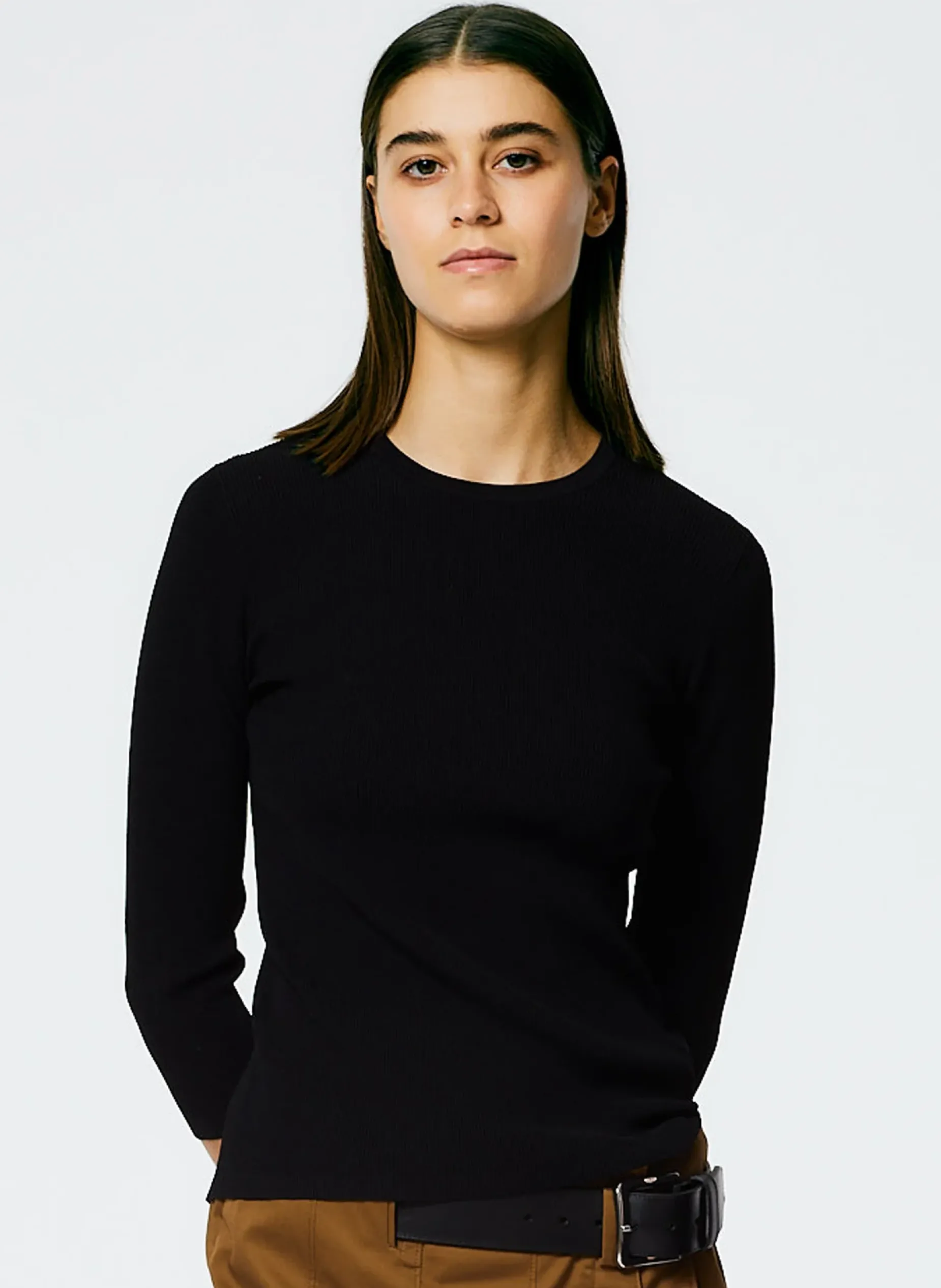 Tops>Tibi Giselle Stretch Sweater Circle Openback Pullover Black