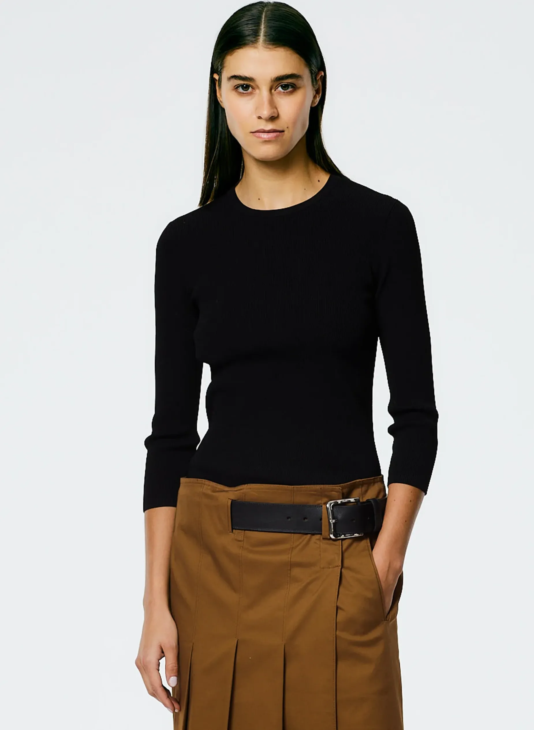 Tops>Tibi Giselle Stretch Sweater Circle Openback Pullover Black