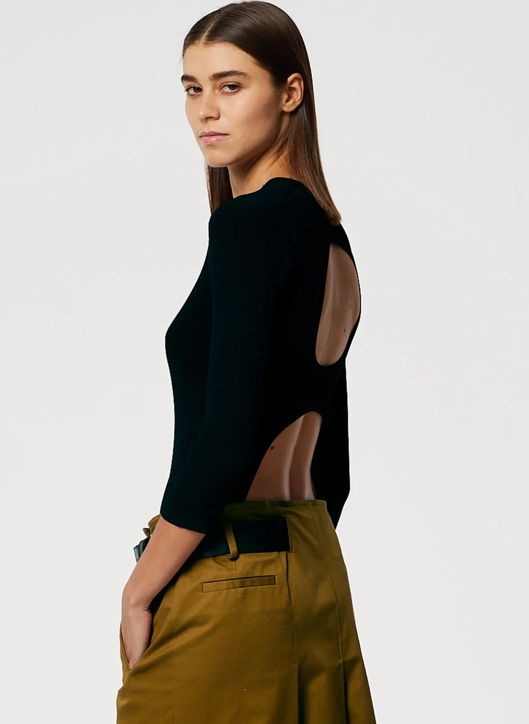 Tops>Tibi Giselle Stretch Sweater Circle Openback Pullover Black