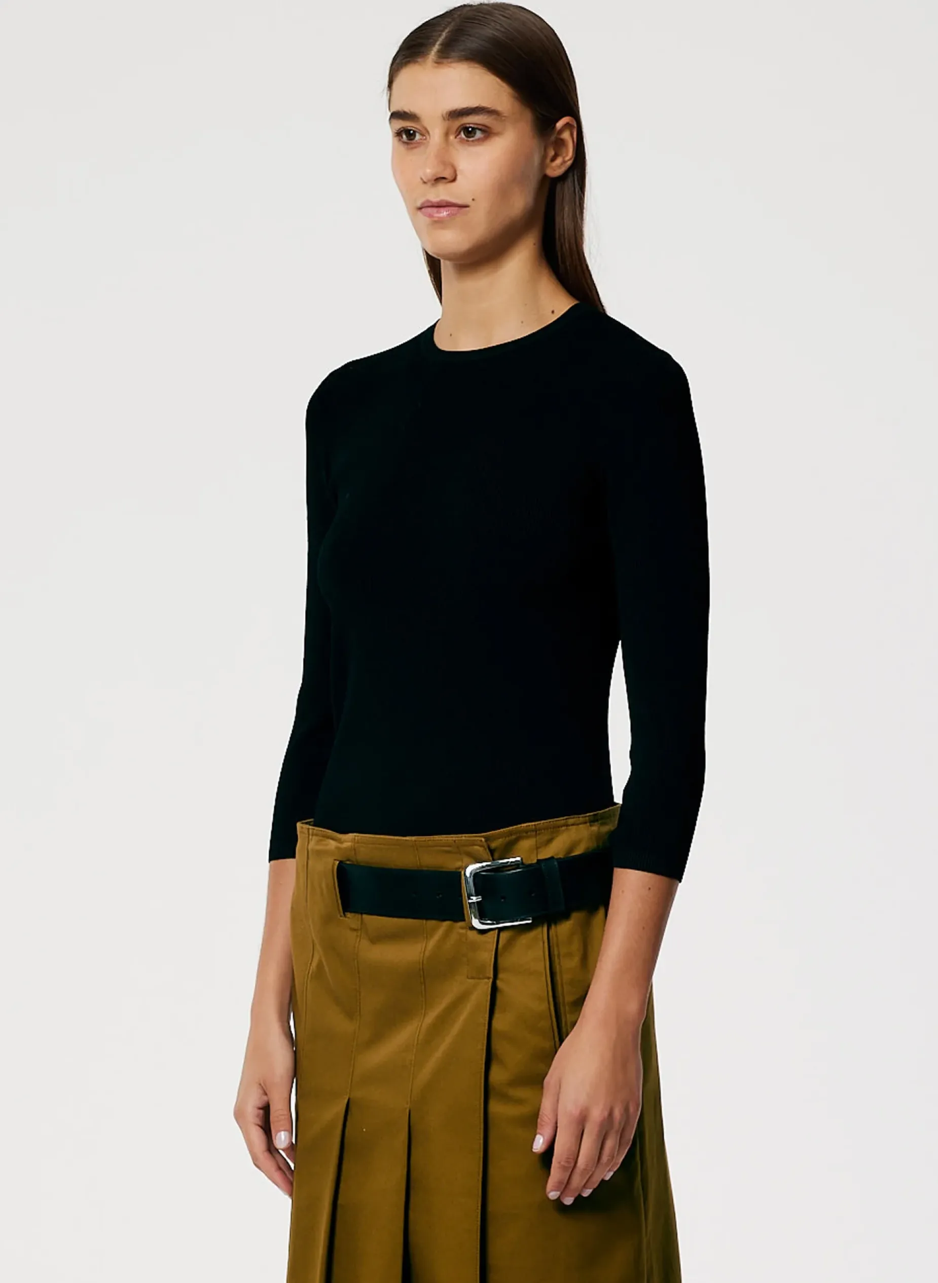 Tops>Tibi Giselle Stretch Sweater Circle Openback Pullover Black