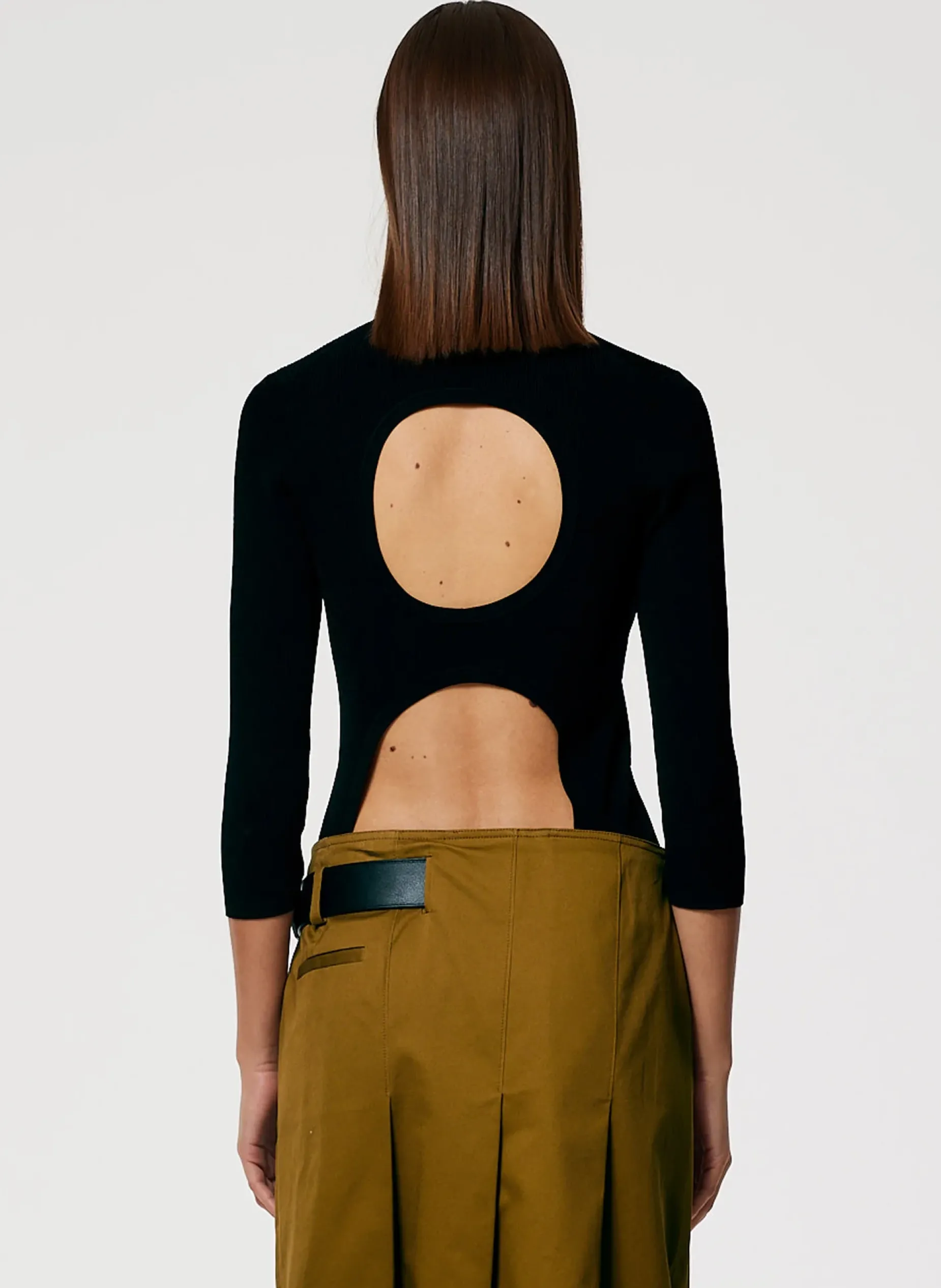 Tops>Tibi Giselle Stretch Sweater Circle Openback Pullover Black
