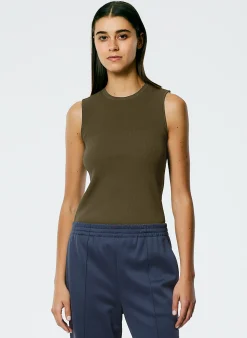Tops>Tibi Giselle Stretch Sweater Circle Openback Tank Wood
