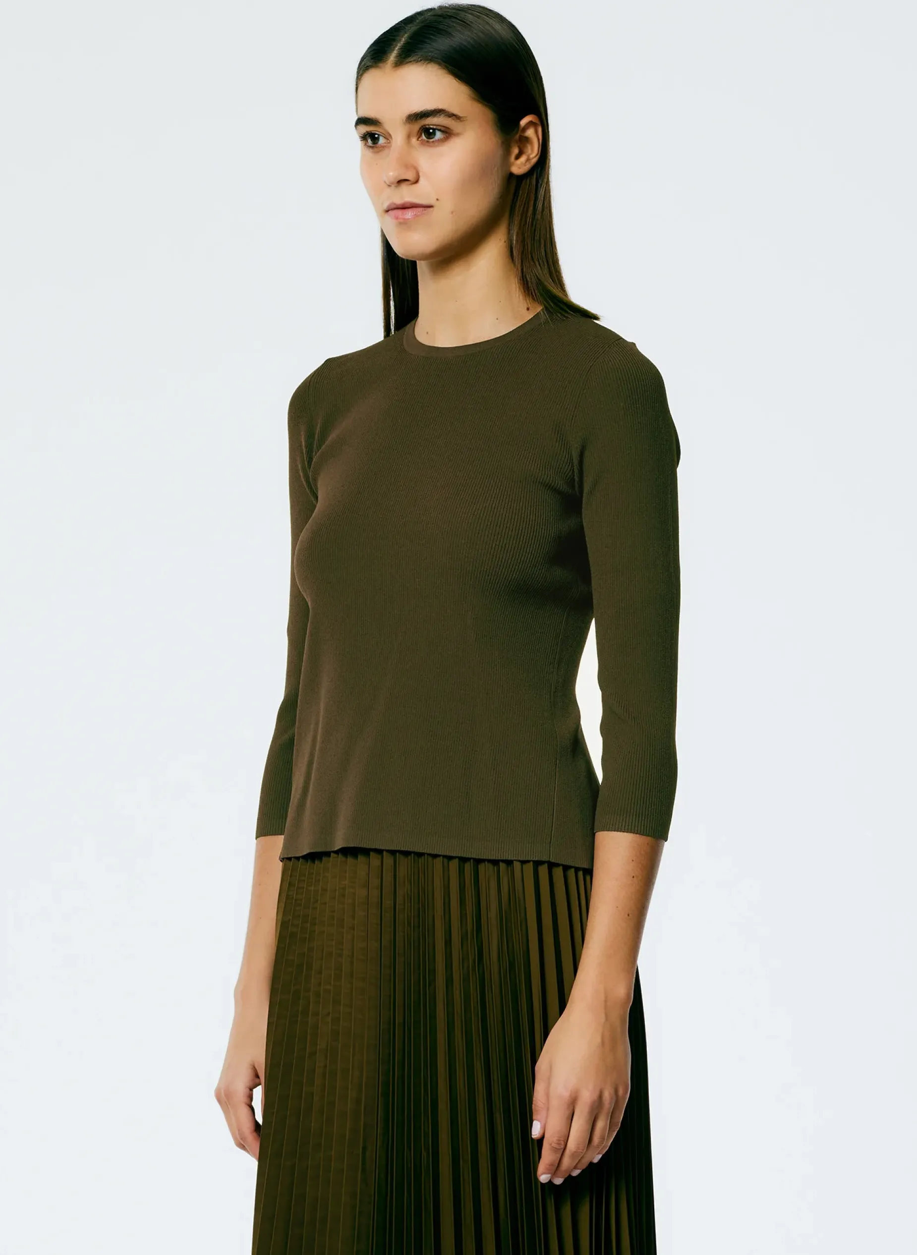 Tops>Tibi Giselle Stretch Sweater Circle Openback Pullover Wood