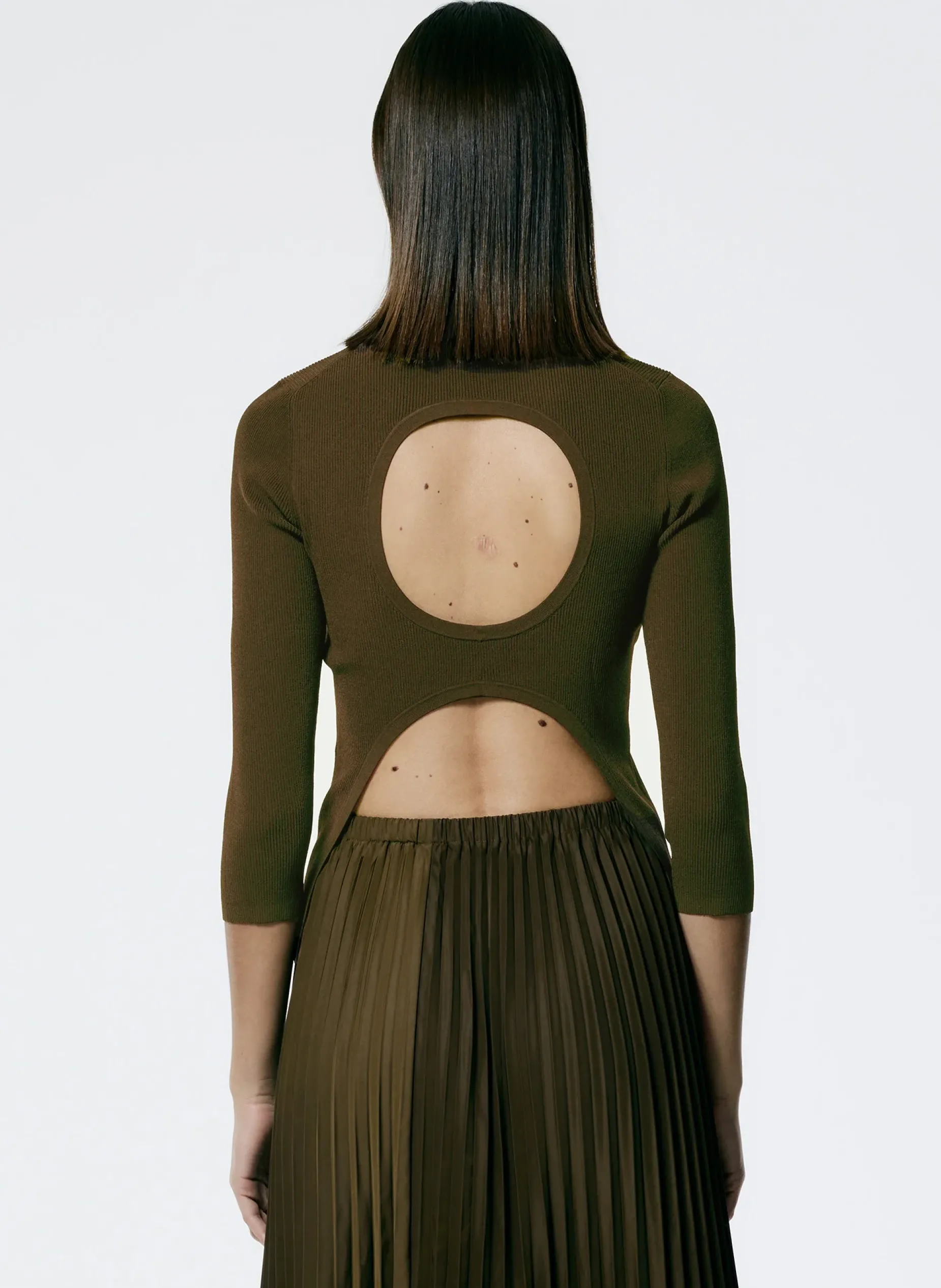 Tops>Tibi Giselle Stretch Sweater Circle Openback Pullover Wood