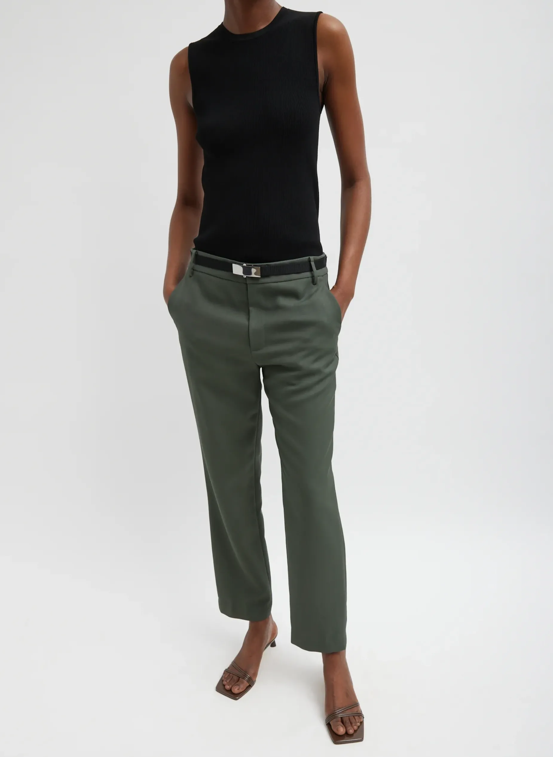 Suits|Pants & Shorts>Tibi Grain De Poudre Lennon Ankle Pant Grey Pine